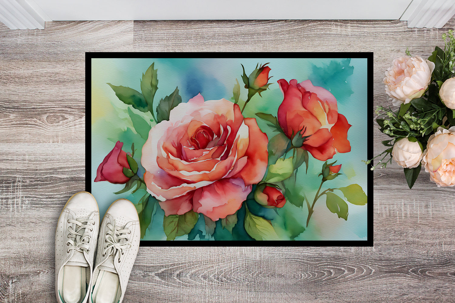 Buy this Oklahoma Roses in Watercolor Indoor or Outdoor Mat 24x36