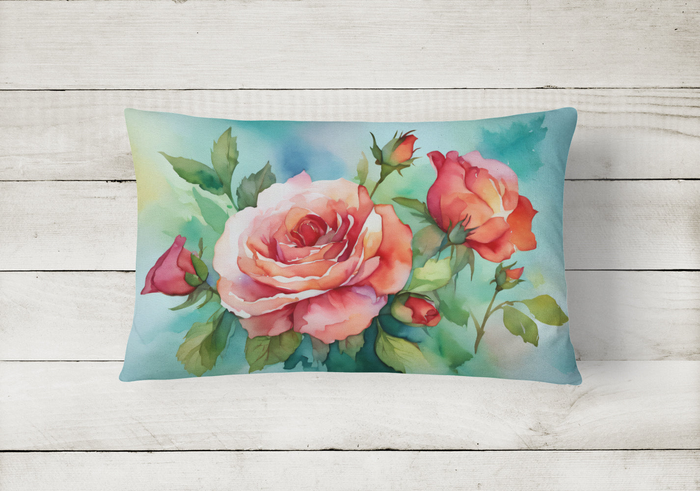 Oklahoma Roses in Watercolor Fabric Decorative Pillow