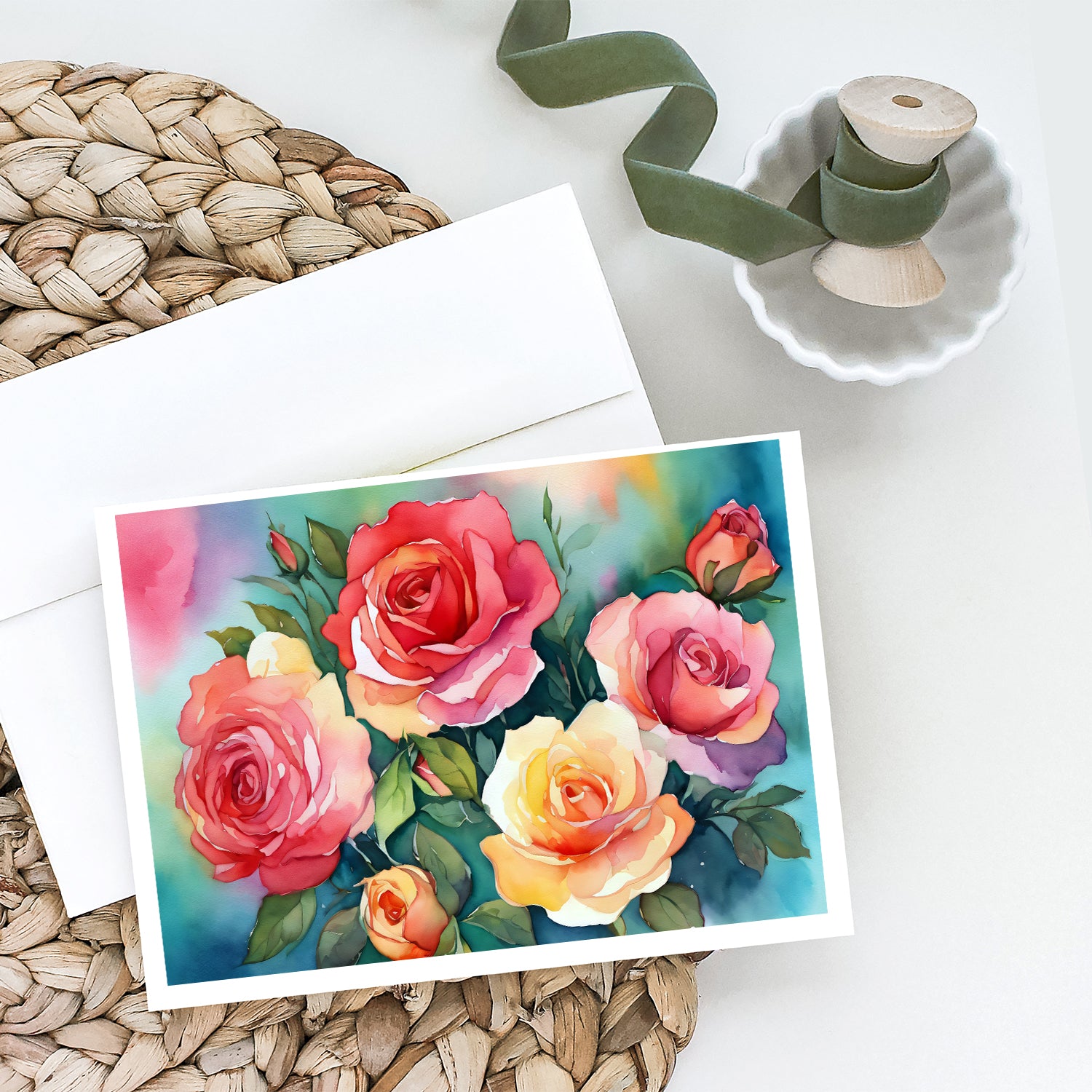 Buy this Oklahoma Roses in Watercolor Greeting Cards and Envelopes Pack of 8