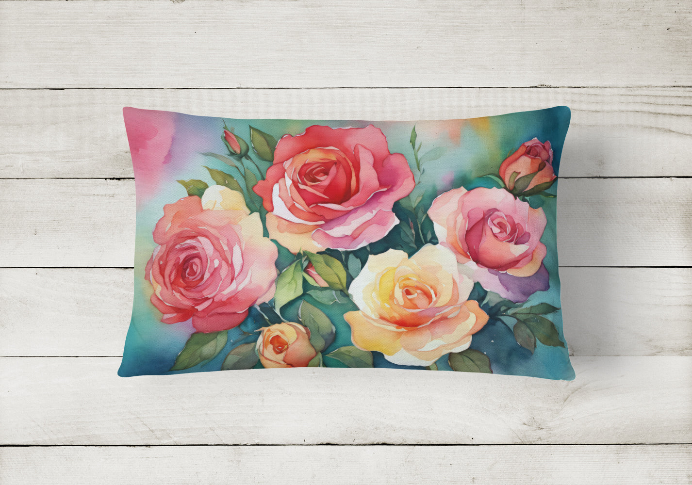 Oklahoma Roses in Watercolor Fabric Decorative Pillow