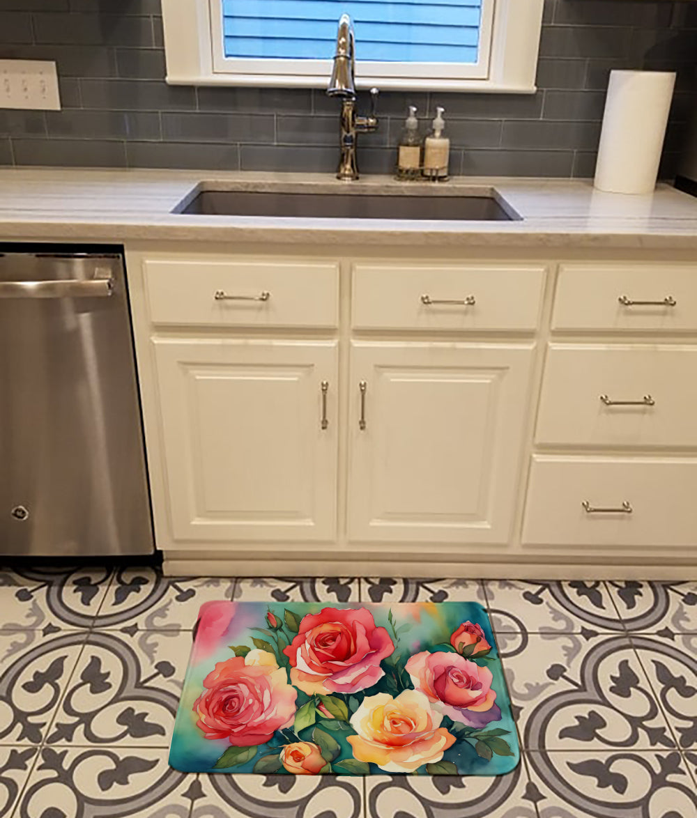Oklahoma Roses in Watercolor Memory Foam Kitchen Mat
