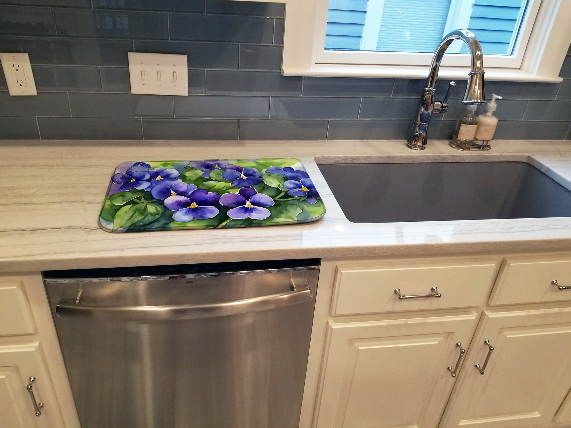 Rhode Island Violets in Watercolor Dish Drying Mat