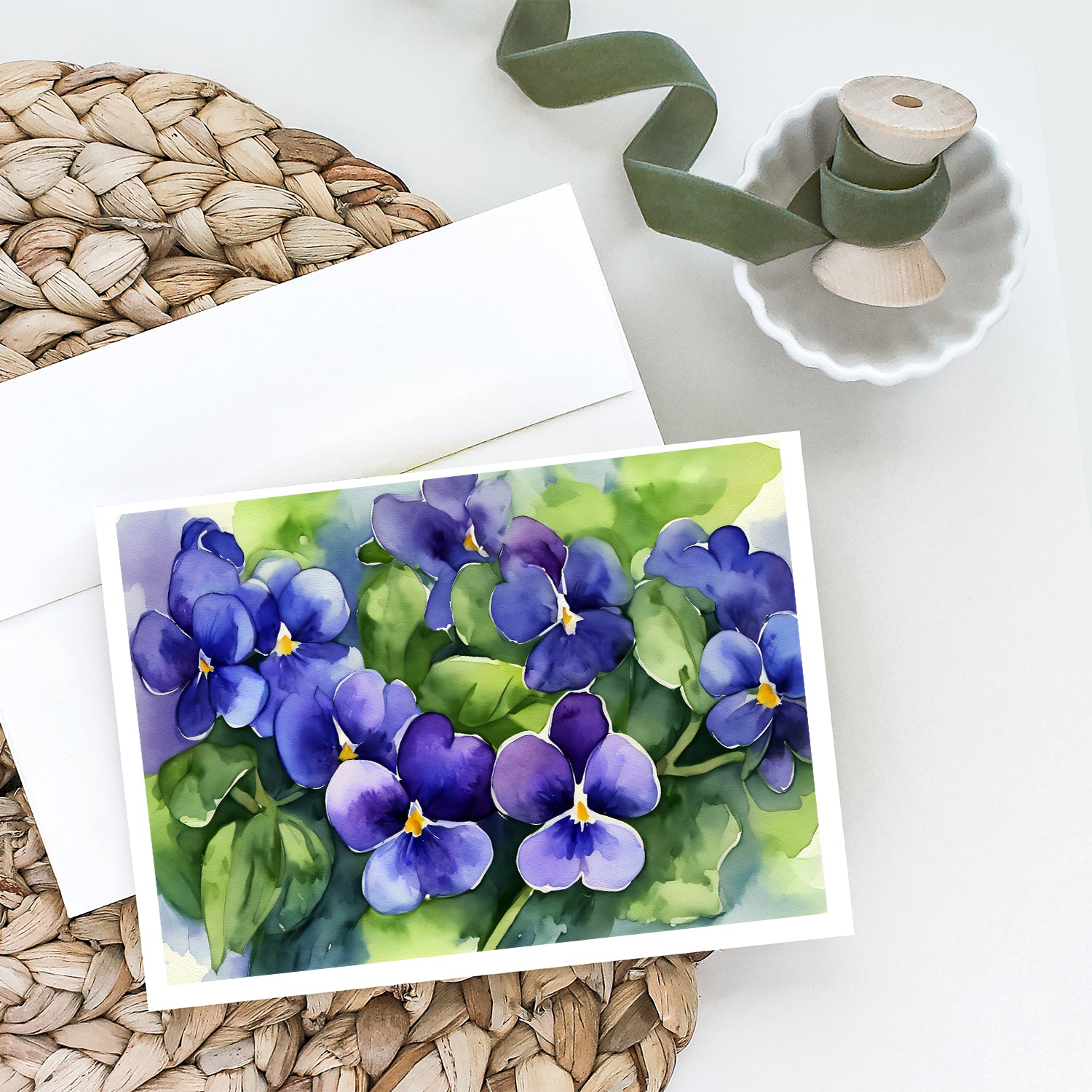 Rhode Island Violets in Watercolor Greeting Cards and Envelopes Pack of 8