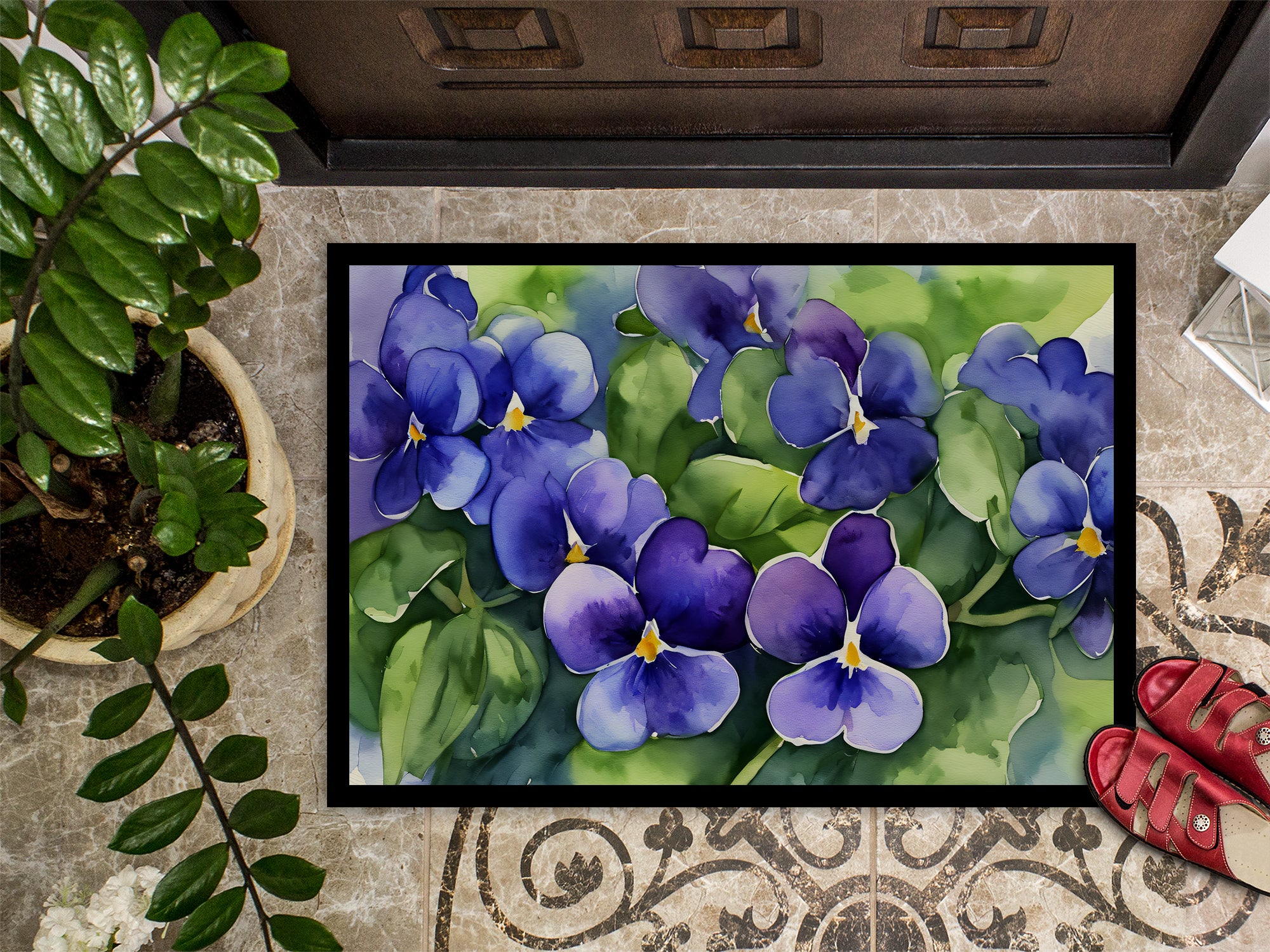 Rhode Island Violets in Watercolor Indoor or Outdoor Mat 24x36