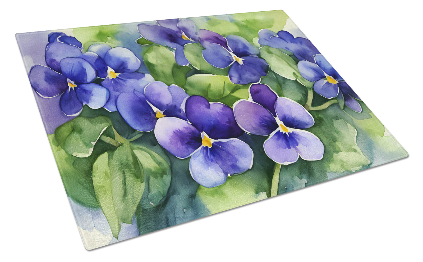 Buy this Rhode Island Violets in Watercolor Glass Cutting Board Large