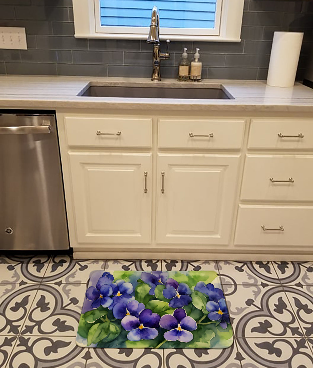 Rhode Island Violets in Watercolor Memory Foam Kitchen Mat