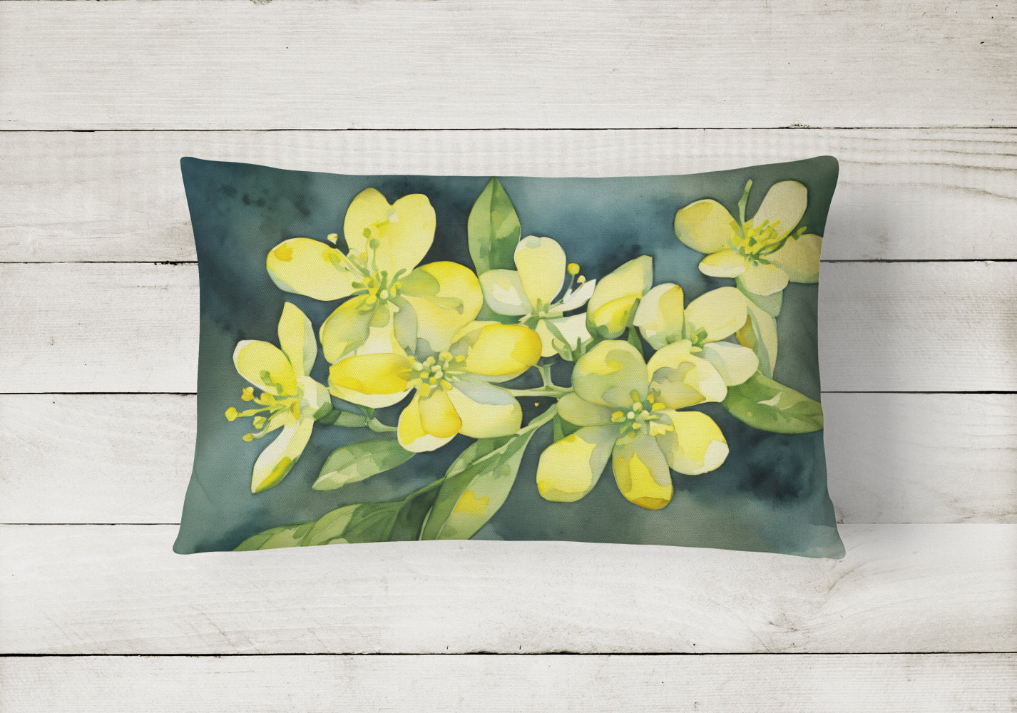 South Carolina Yellow Jessamine in Watercolor Fabric Decorative Pillow