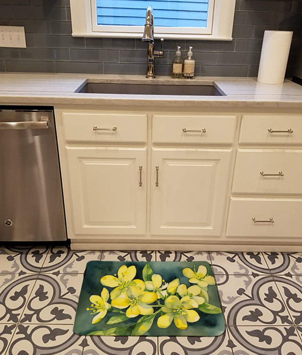 South Carolina Yellow Jessamine in Watercolor Memory Foam Kitchen Mat