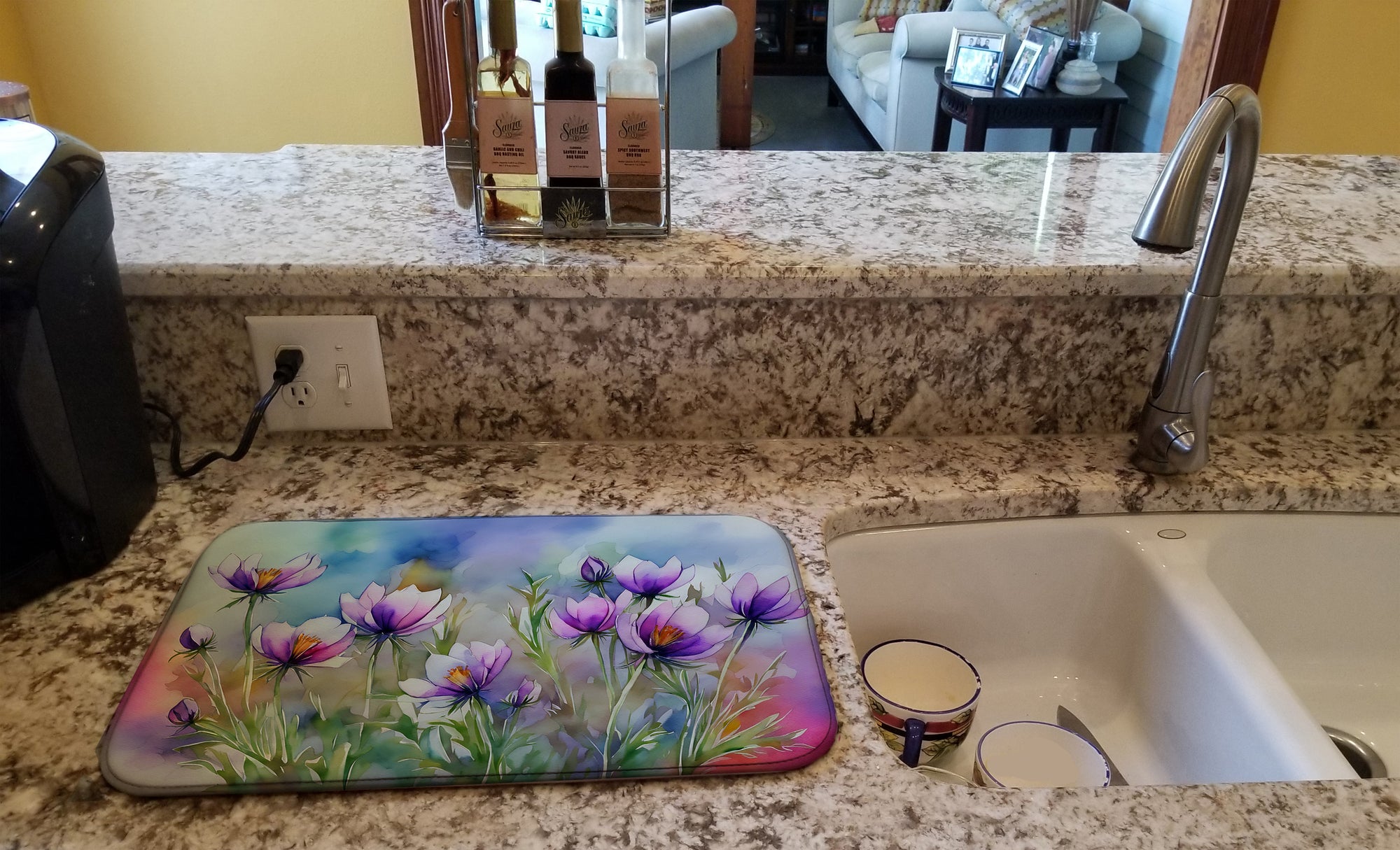 Buy this South Dakota Pasque Flowers in Watercolor Dish Drying Mat