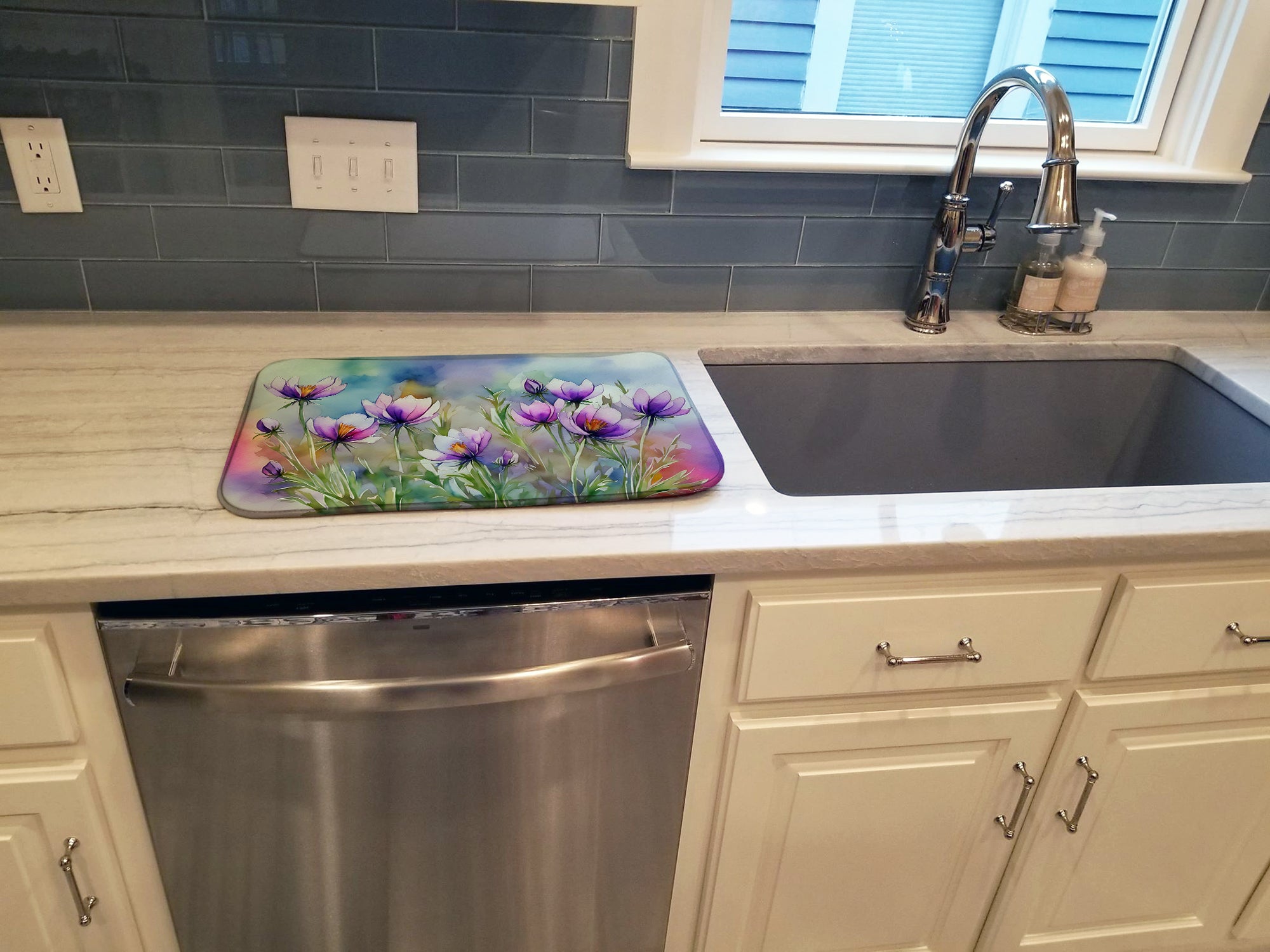 South Dakota Pasque Flowers in Watercolor Dish Drying Mat