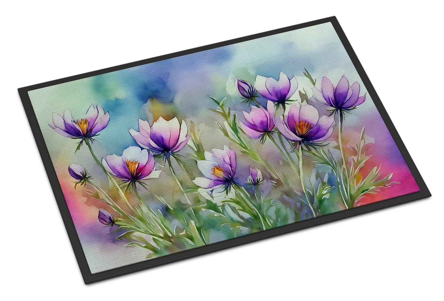 Buy this South Dakota Pasque Flowers in Watercolor Indoor or Outdoor Mat 24x36