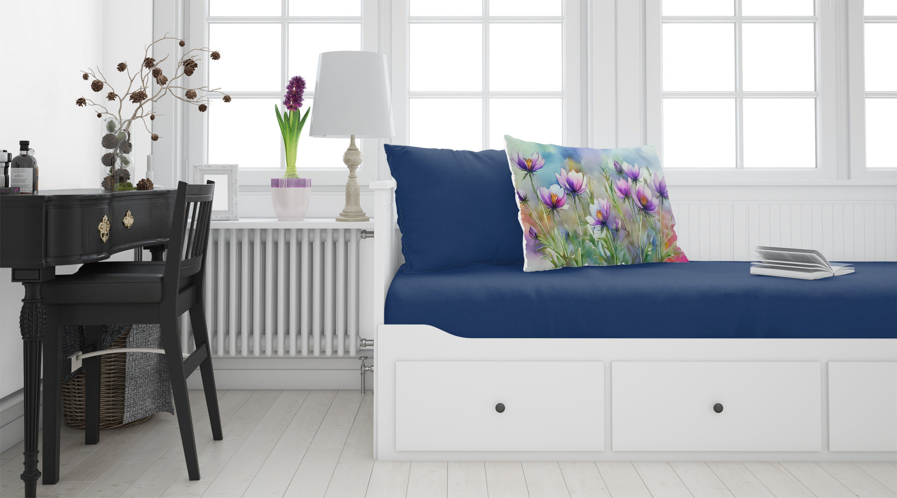 Buy this South Dakota Pasque Flowers in Watercolor Fabric Standard Pillowcase
