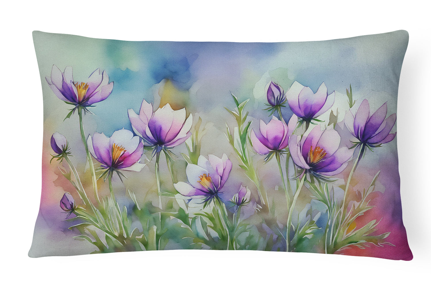 Buy this South Dakota Pasque Flowers in Watercolor Fabric Decorative Pillow