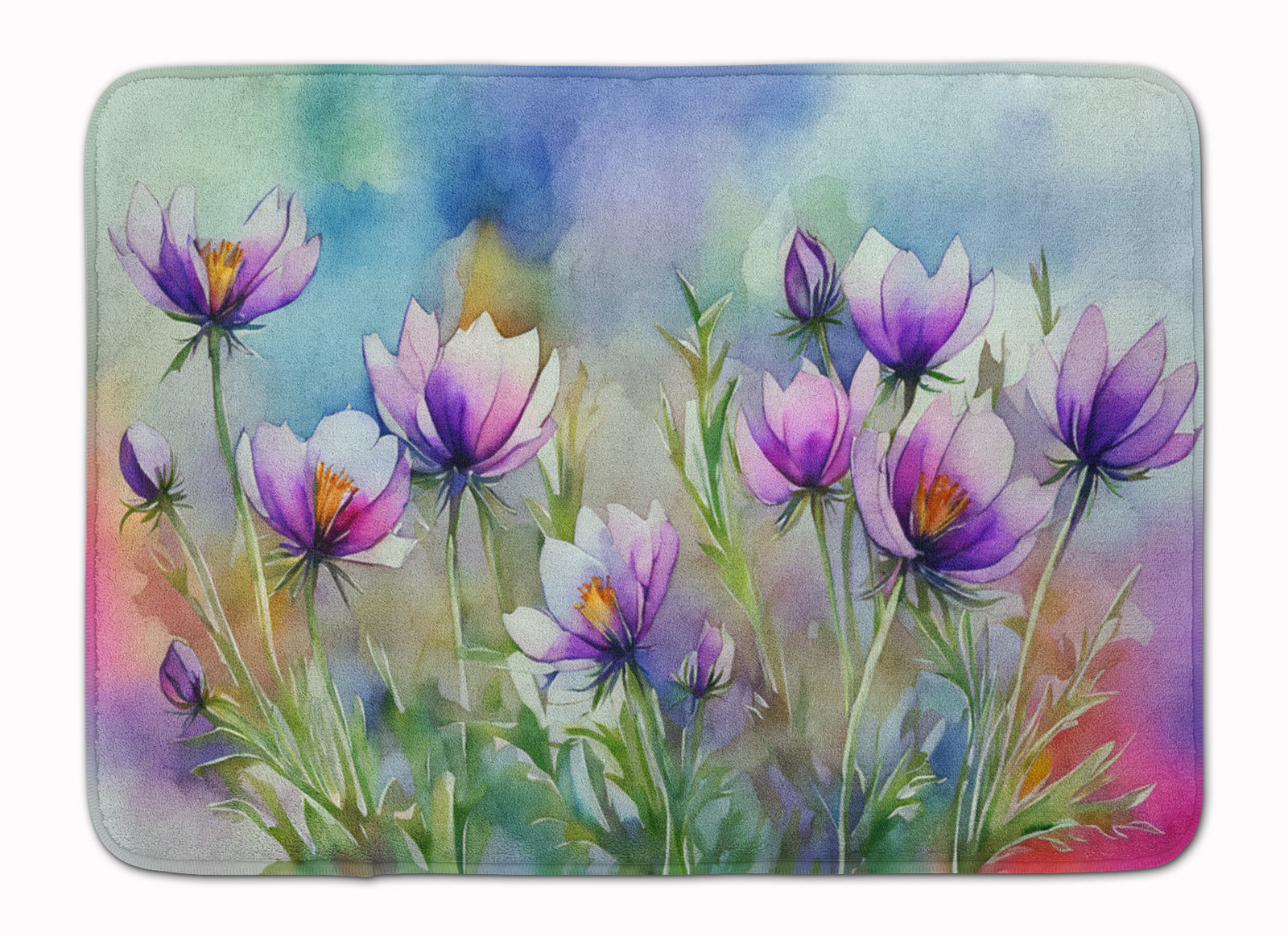 Buy this South Dakota Pasque Flowers in Watercolor Memory Foam Kitchen Mat