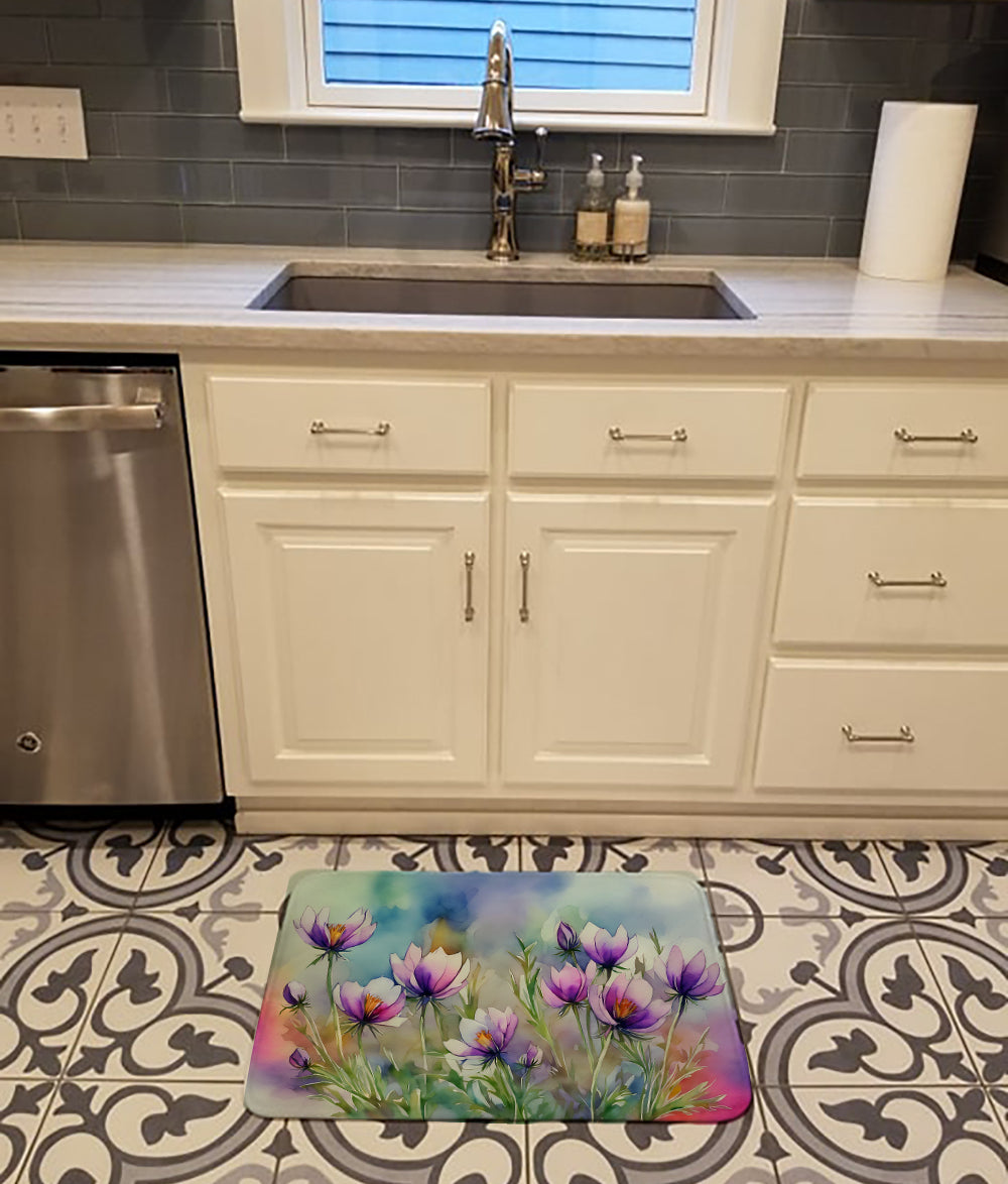South Dakota Pasque Flowers in Watercolor Memory Foam Kitchen Mat