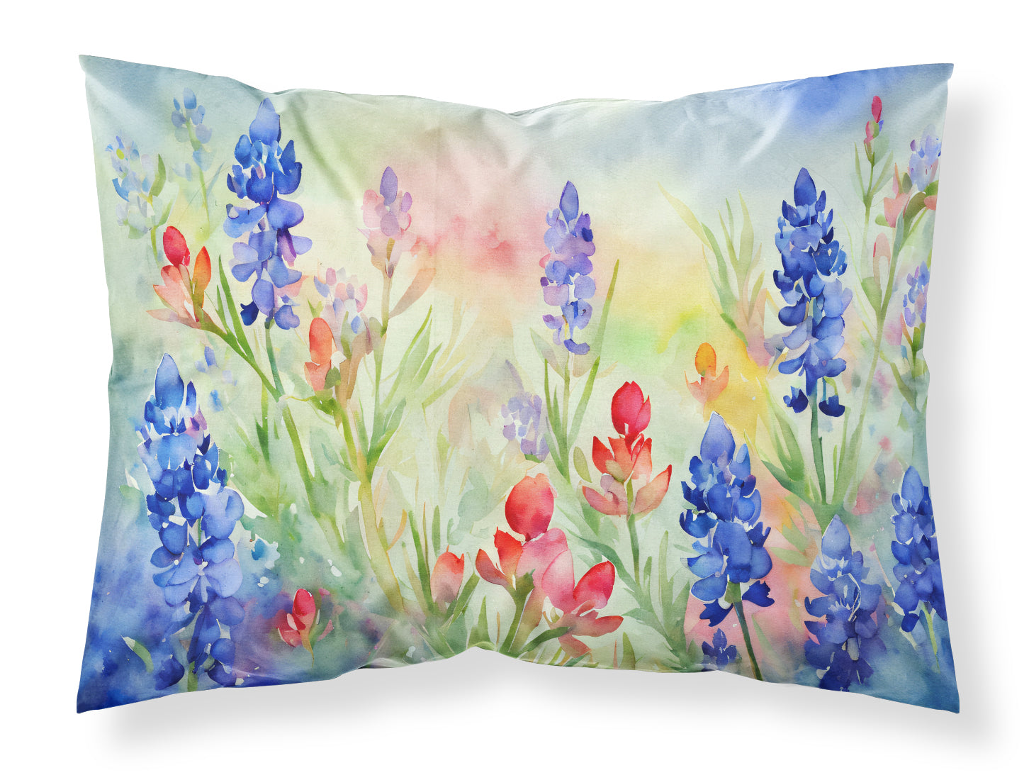 Caroline's Treasures Texas Bluebonnets in Watercolor Fabric Standard Pillowcase – Artistic Decorative Front, White Back