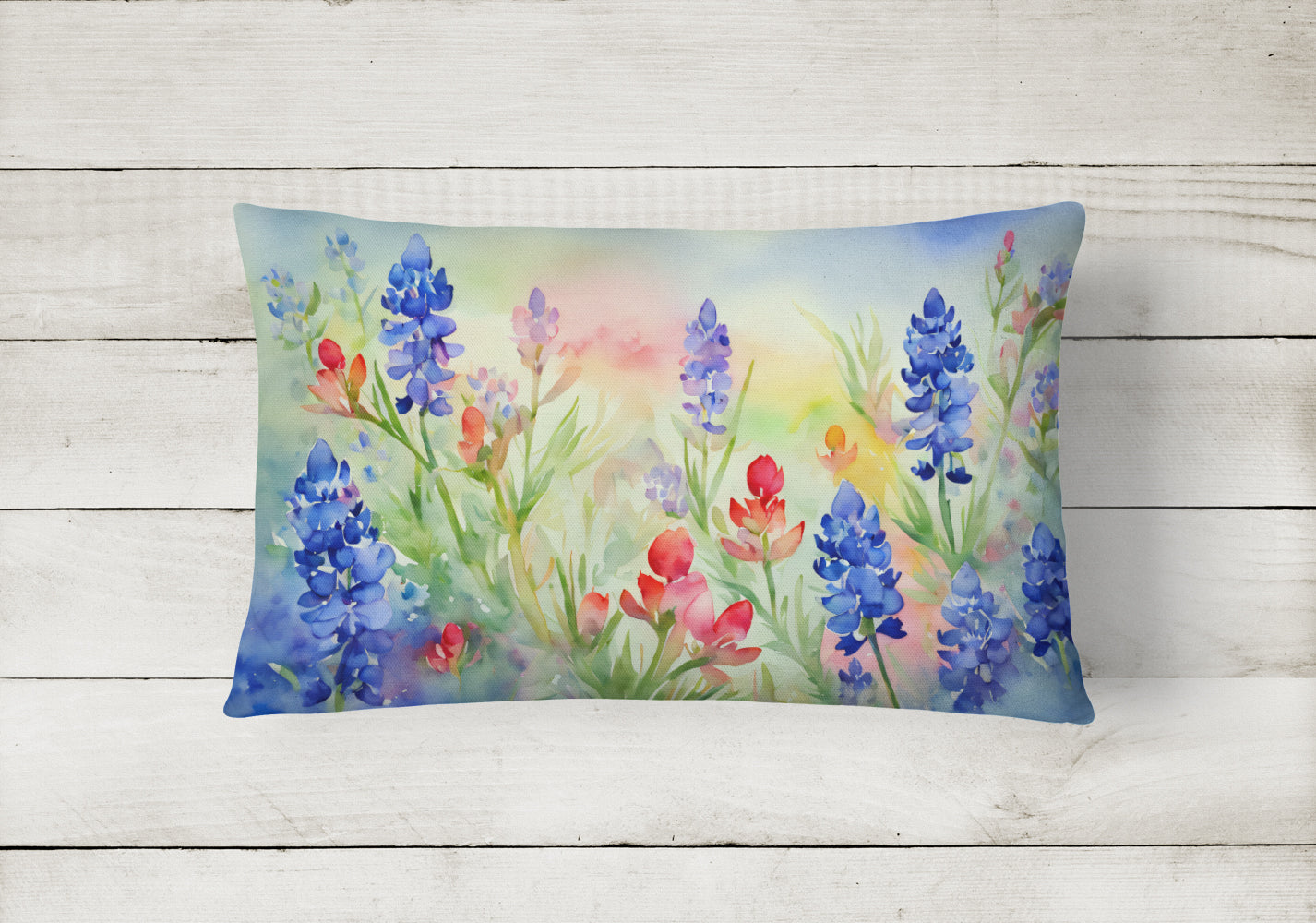 Texas Bluebonnets in Watercolor Fabric Decorative Pillow