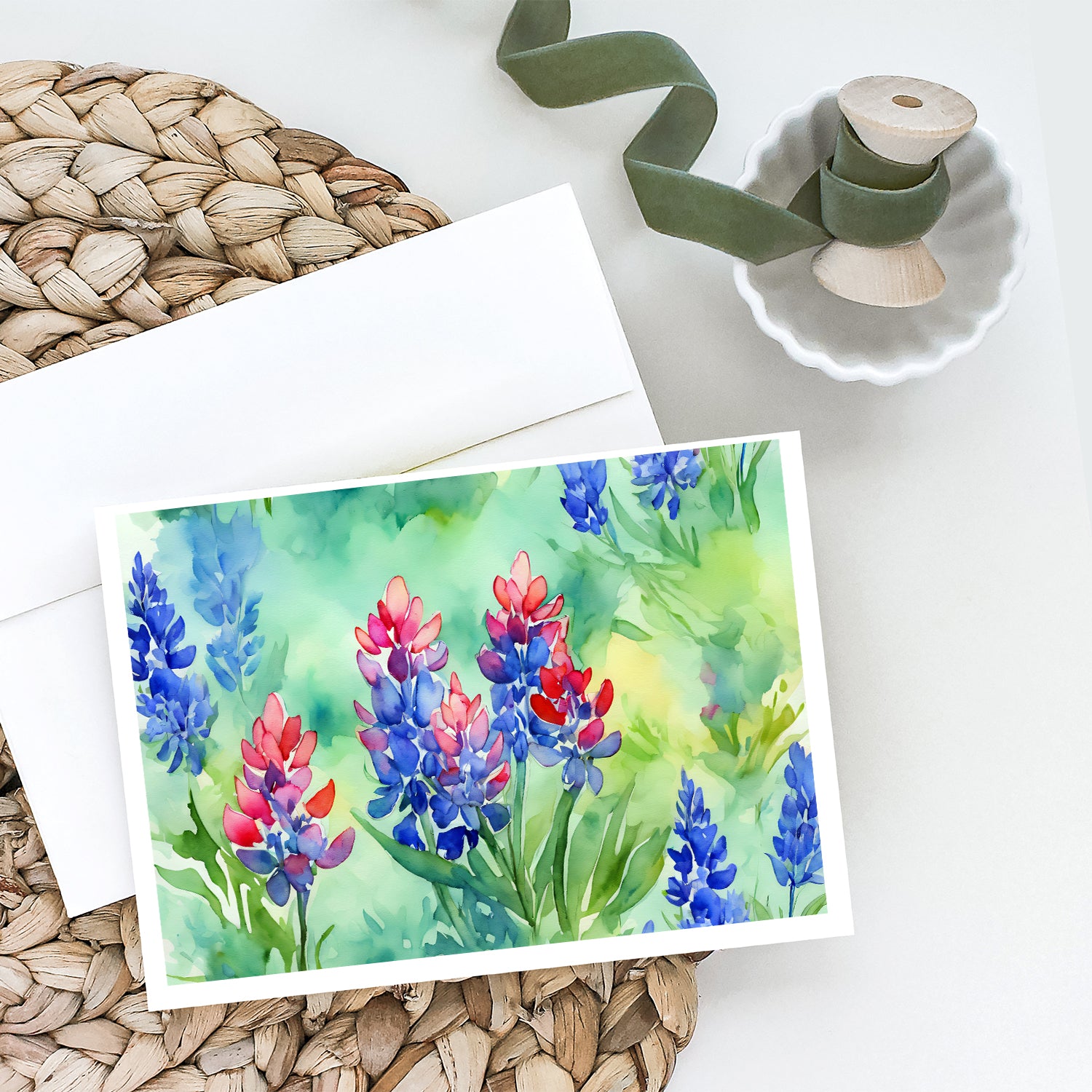 Buy this Texas Bluebonnets in Watercolor Greeting Cards and Envelopes Pack of 8