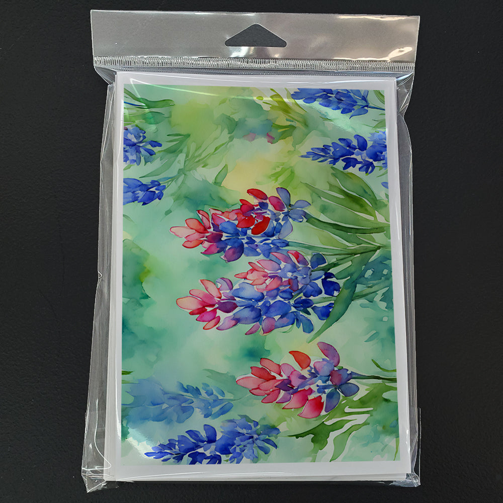 Texas Bluebonnets in Watercolor Greeting Cards and Envelopes Pack of 8