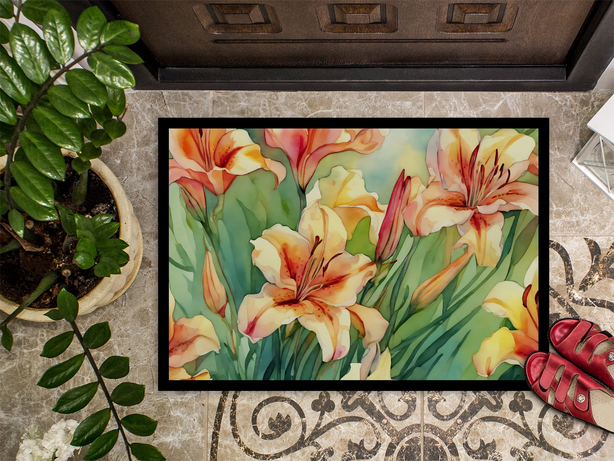 Utah Sego Lilies in Watercolor Indoor or Outdoor Mat 24x36