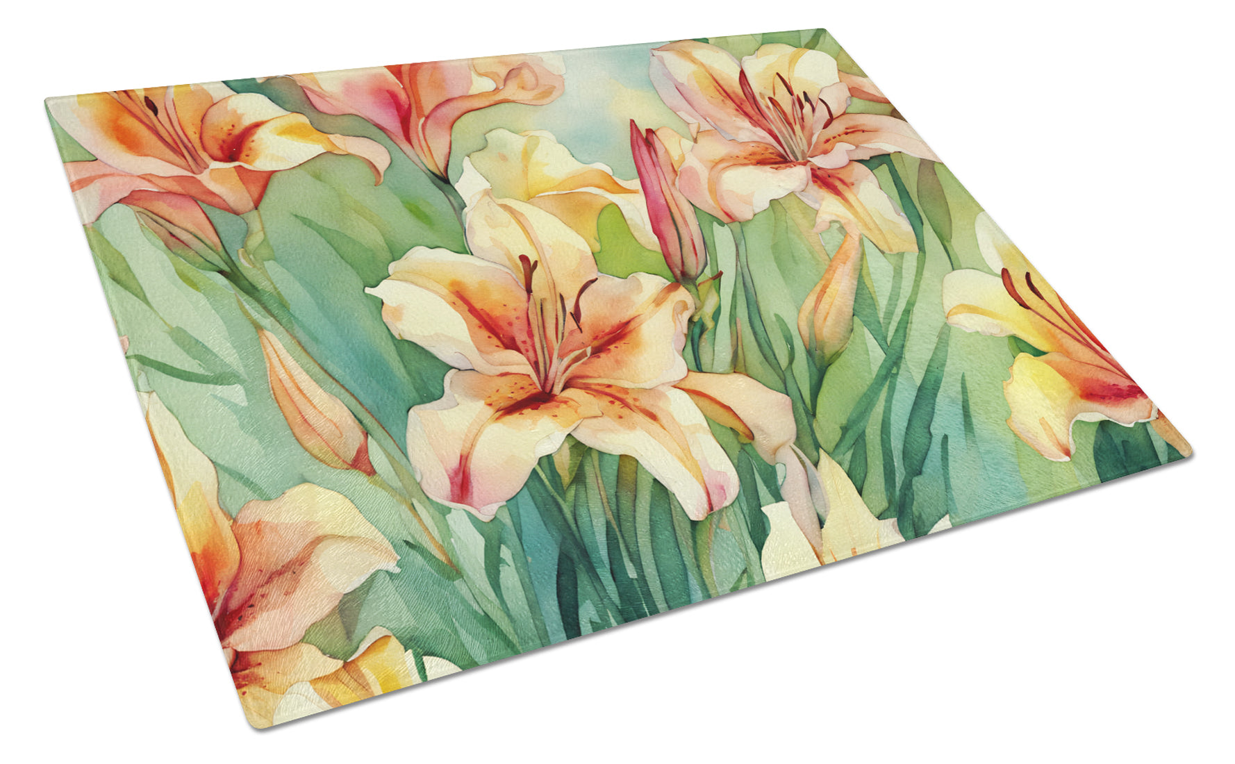 Buy this Utah Sego Lilies in Watercolor Glass Cutting Board Large