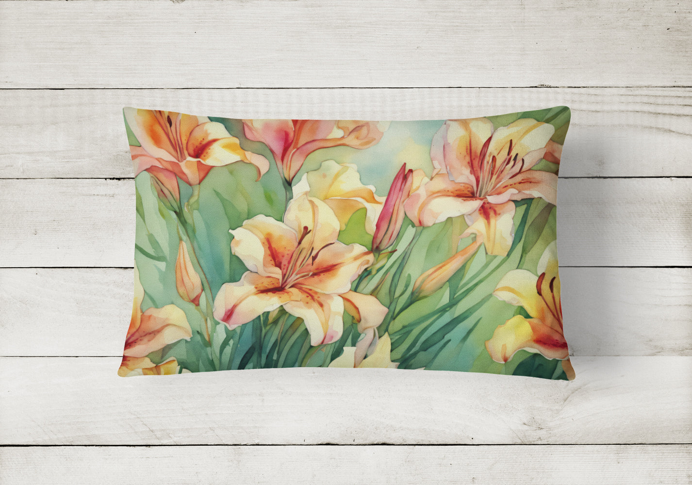 Utah Sego Lilies in Watercolor Fabric Decorative Pillow