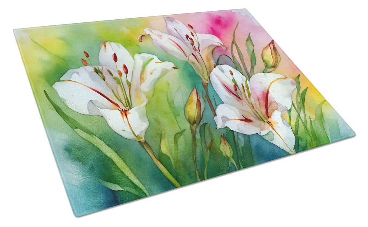 Buy this Utah Sego Lilies in Watercolor Glass Cutting Board Large