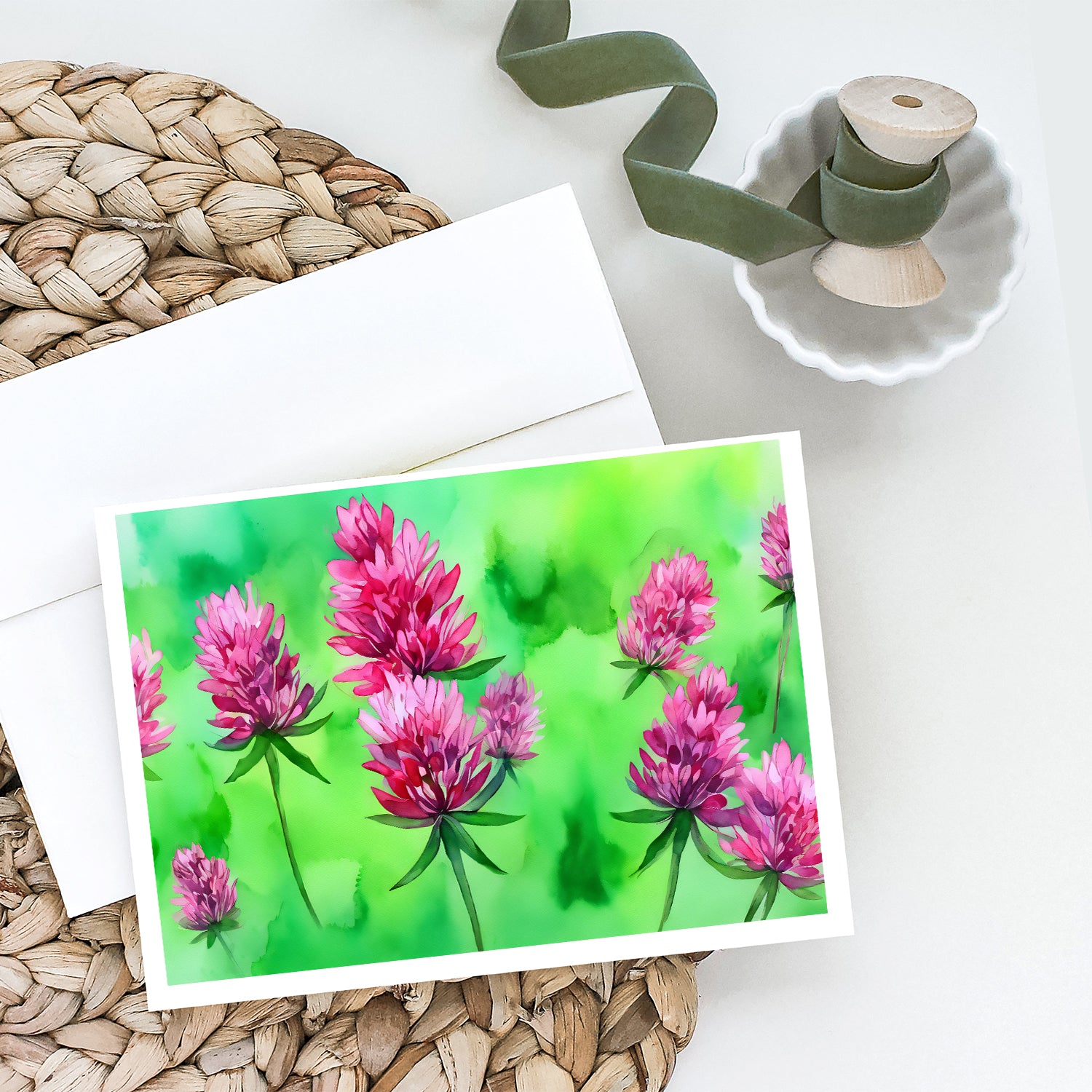 Vermont Red Clover in Watercolor Greeting Cards and Envelopes Pack of 8
