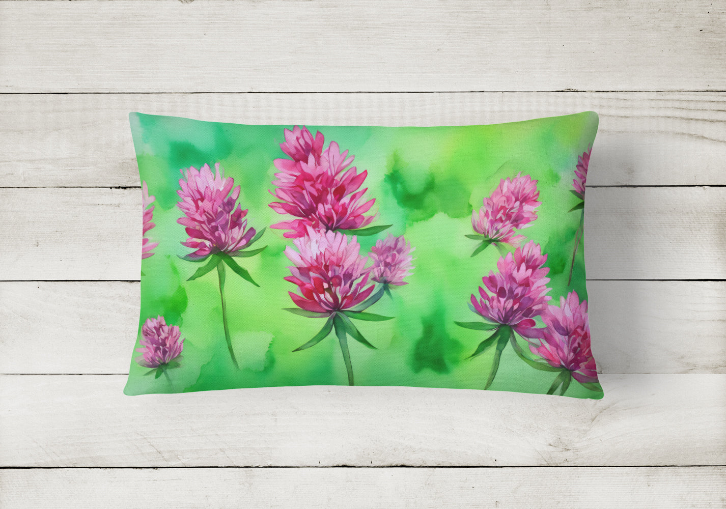 Vermont Red Clover in Watercolor Fabric Decorative Pillow