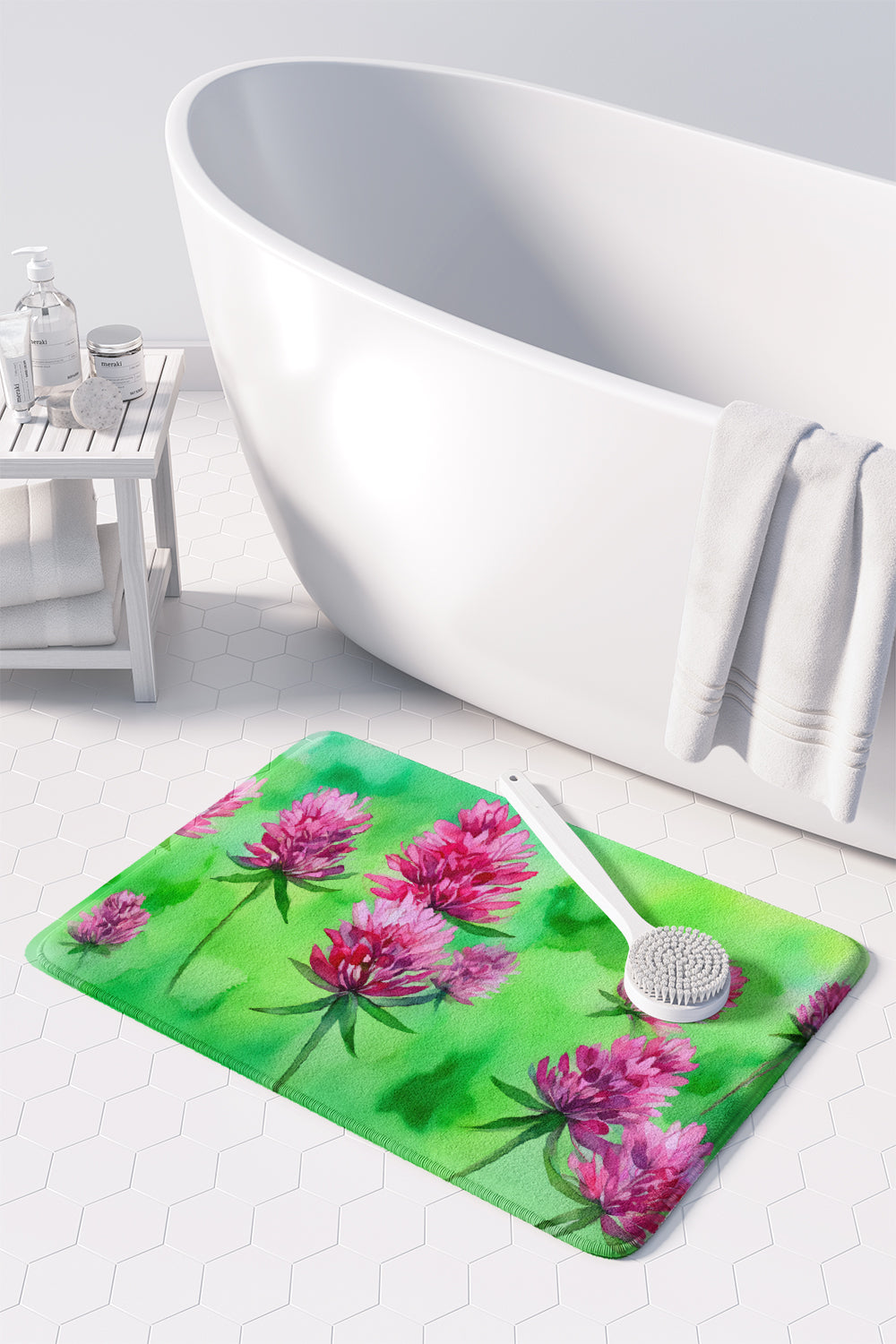 Vermont Red Clover in Watercolor Memory Foam Kitchen Mat
