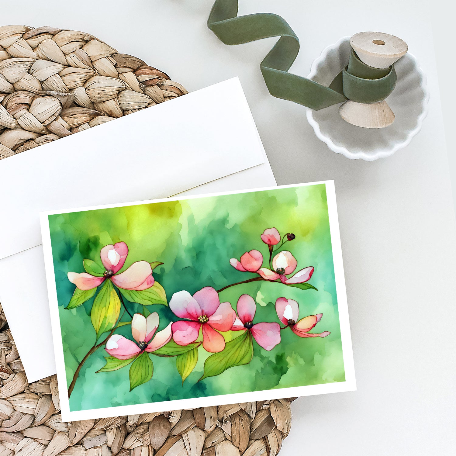Virginia American Dogwood in Watercolor Greeting Cards and Envelopes Pack of 8