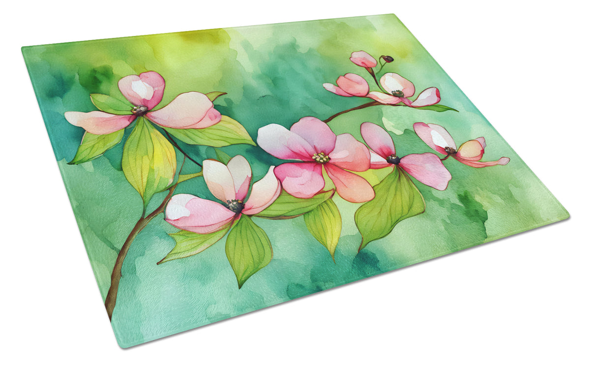 Buy this Virginia American Dogwood in Watercolor Glass Cutting Board Large