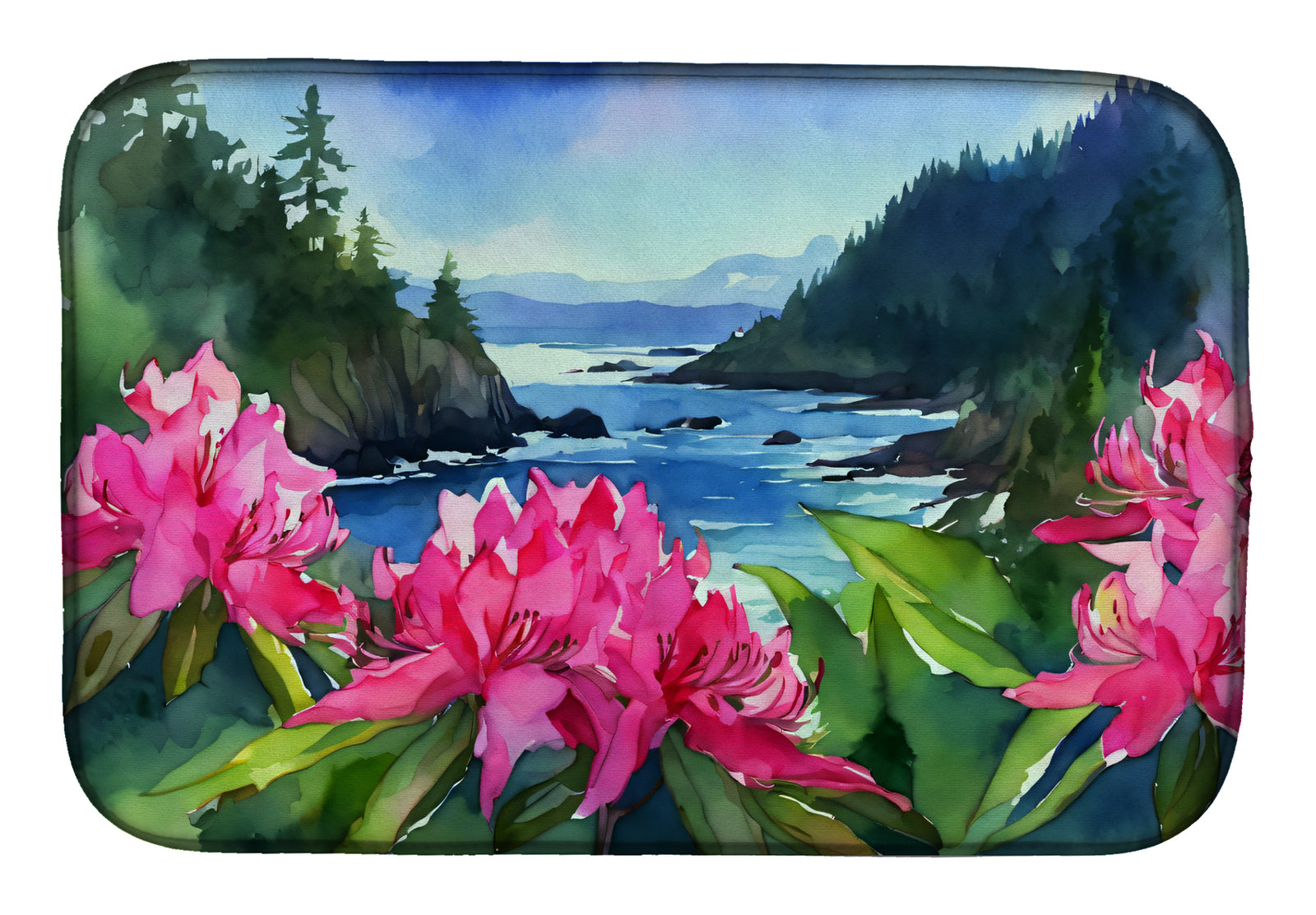 Buy this Washington Coast Rhododendrons in Watercolor Dish Drying Mat