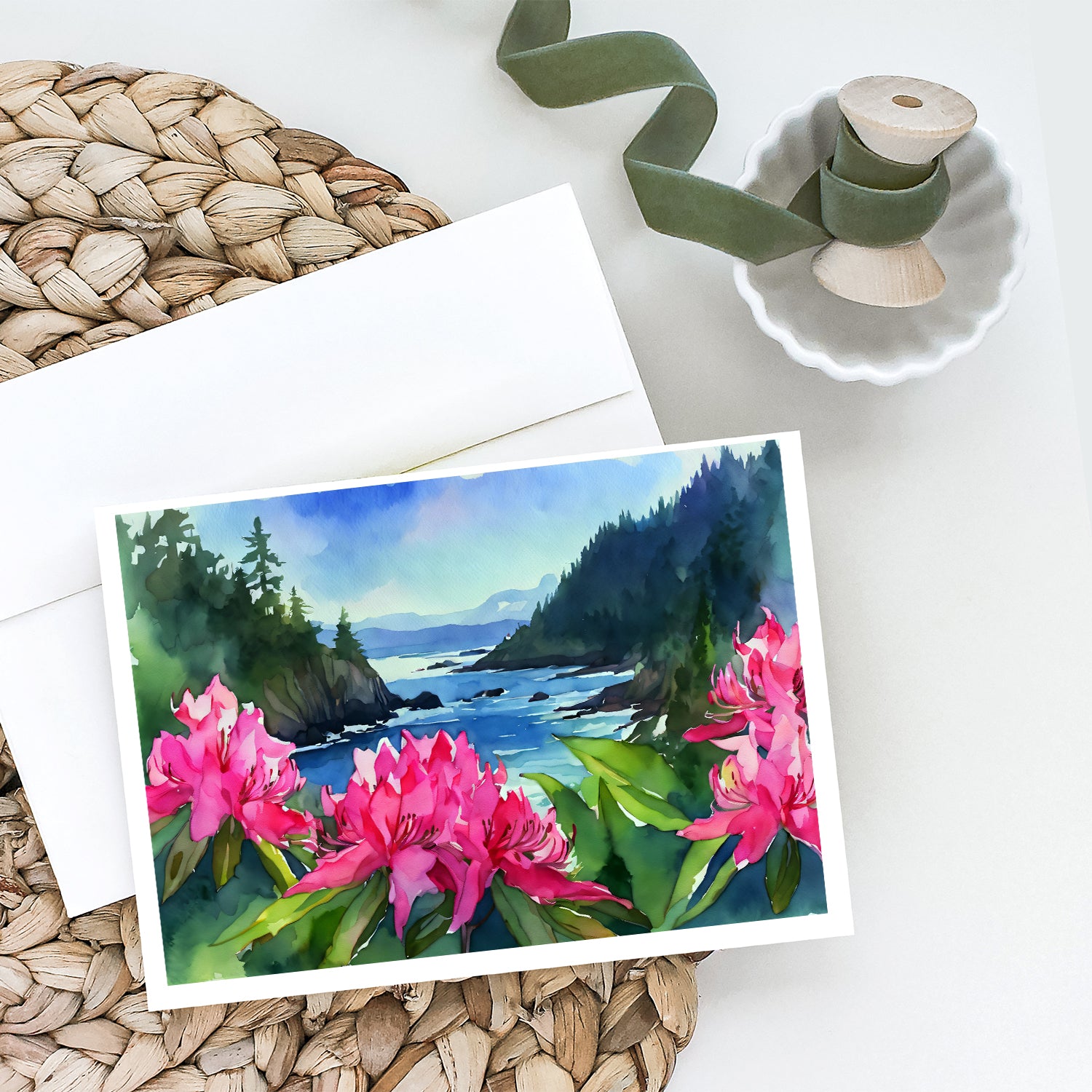 Washington Coast Rhododendrons in Watercolor Greeting Cards and Envelopes Pack of 8