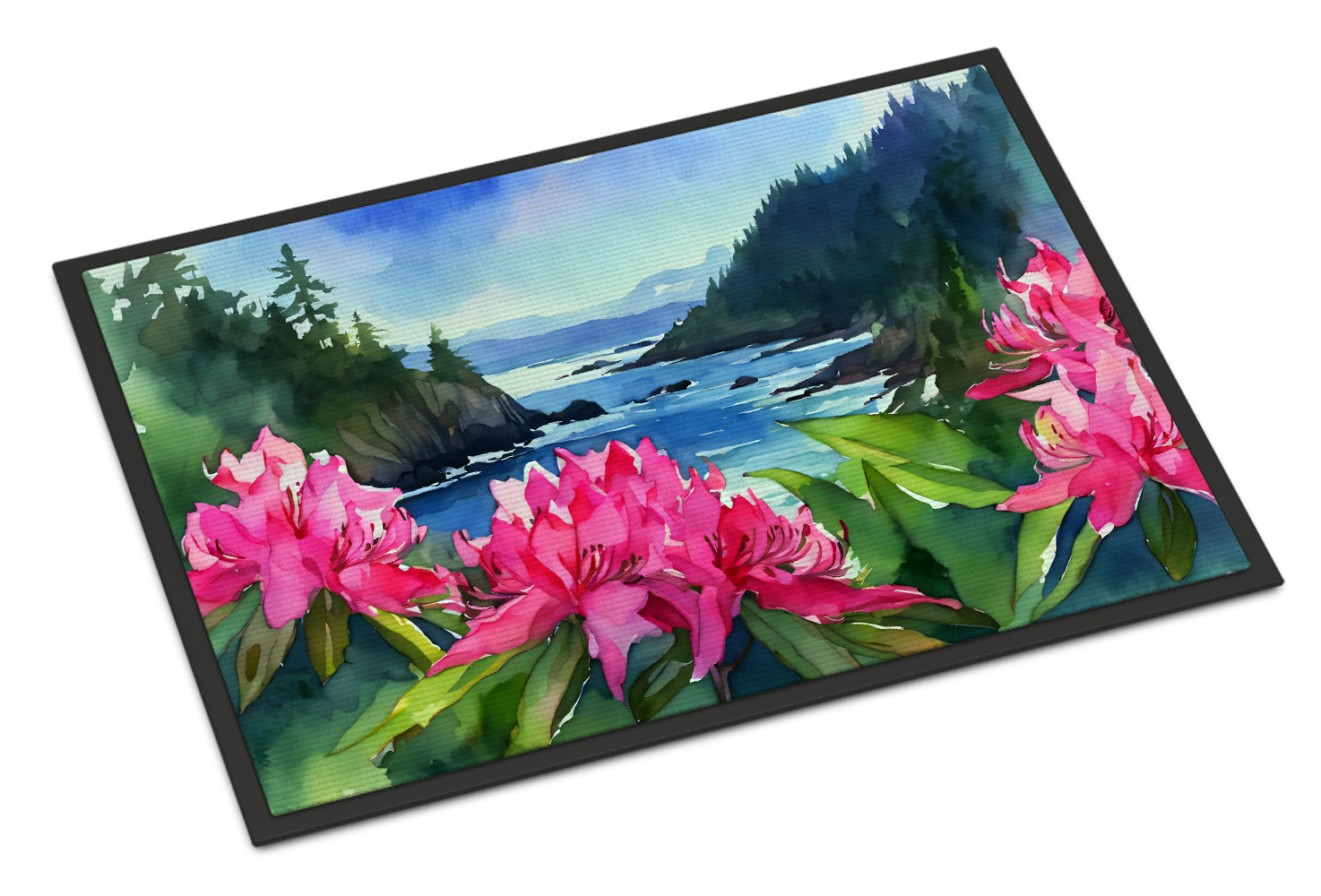 Buy this Washington Coast Rhododendrons in Watercolor Indoor or Outdoor Mat 24x36