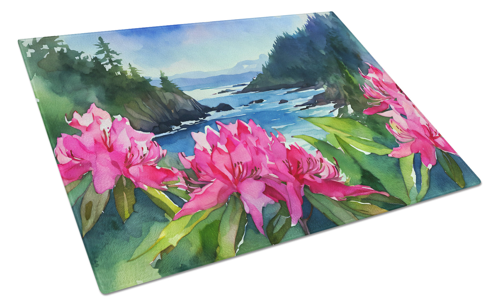 Buy this Washington Coast Rhododendrons in Watercolor Glass Cutting Board Large