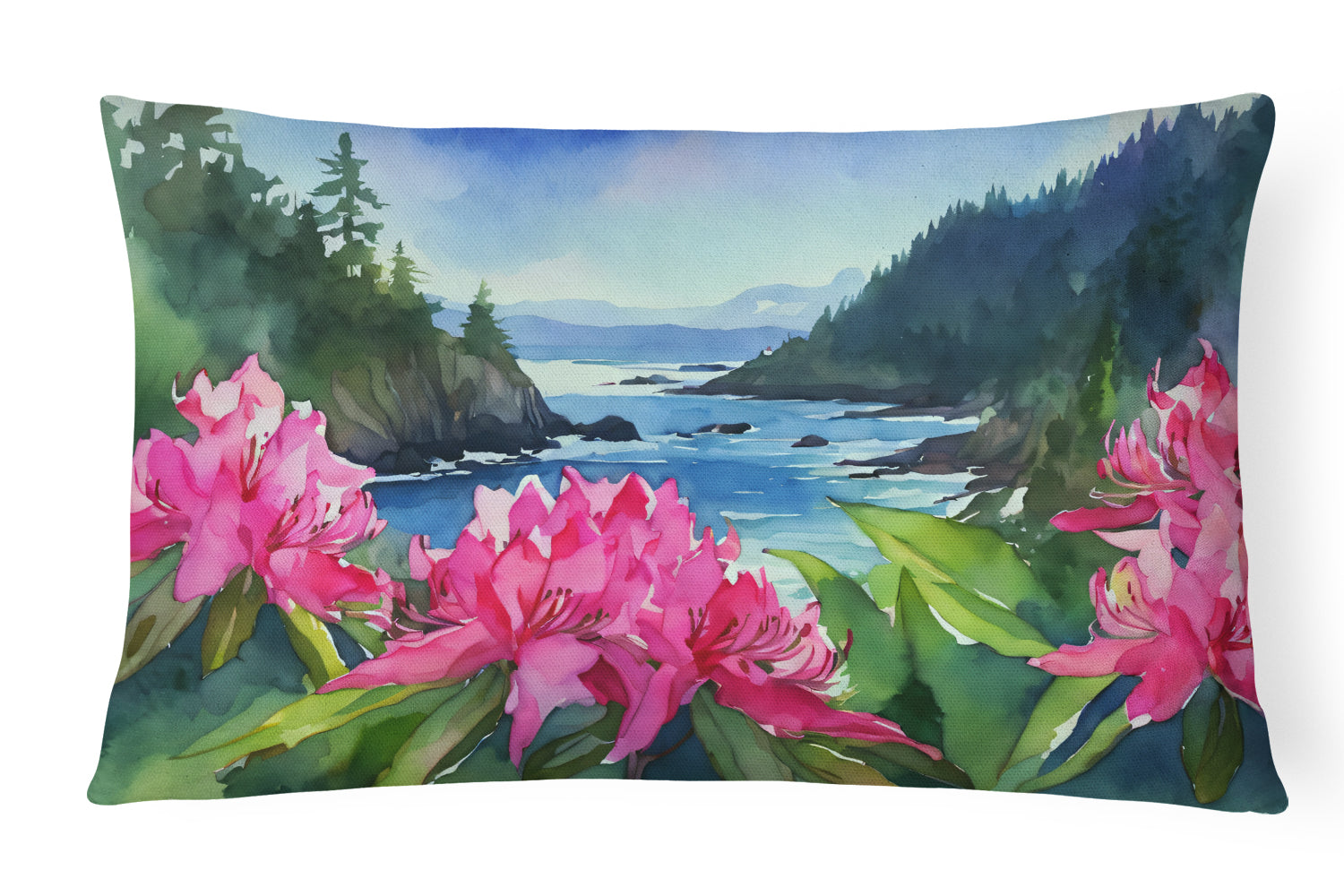 Buy this Washington Coast Rhododendrons in Watercolor Fabric Decorative Pillow