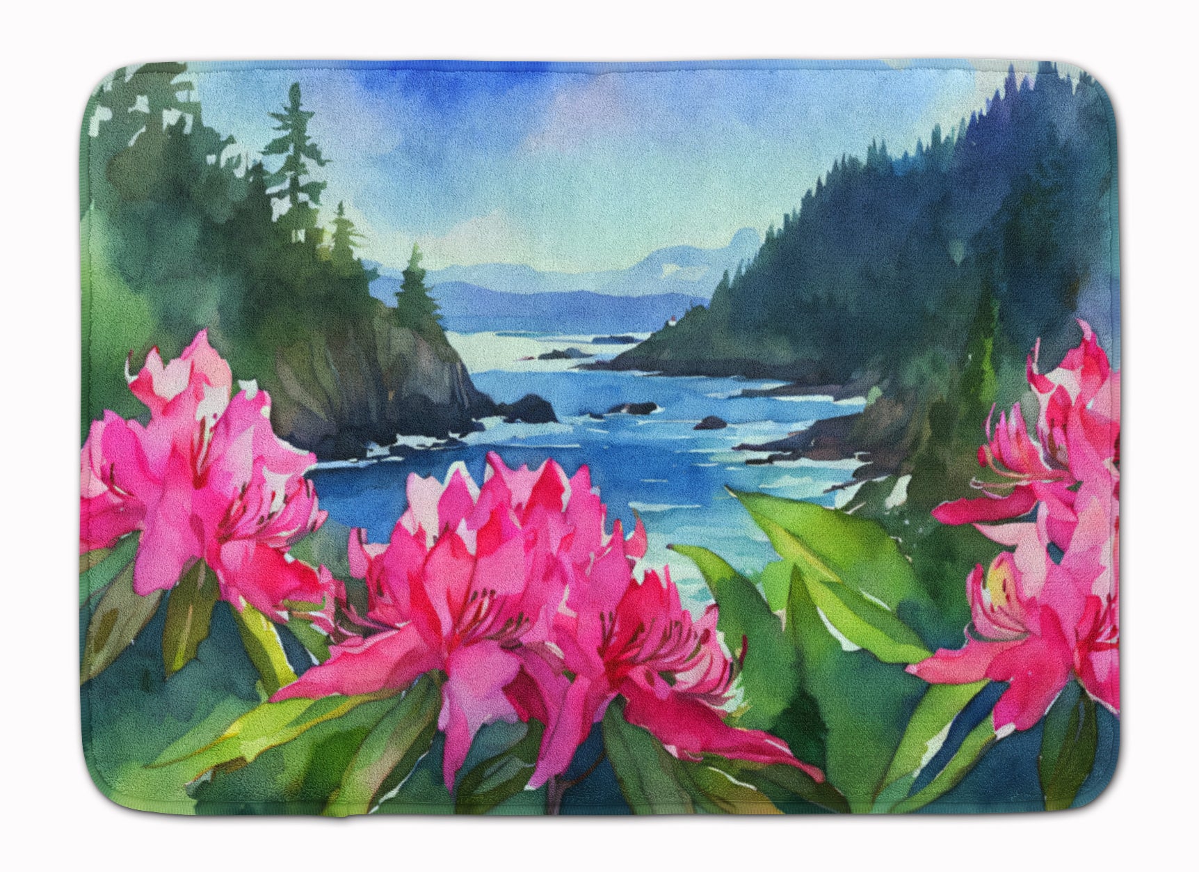 Buy this Washington Coast Rhododendrons in Watercolor Memory Foam Kitchen Mat