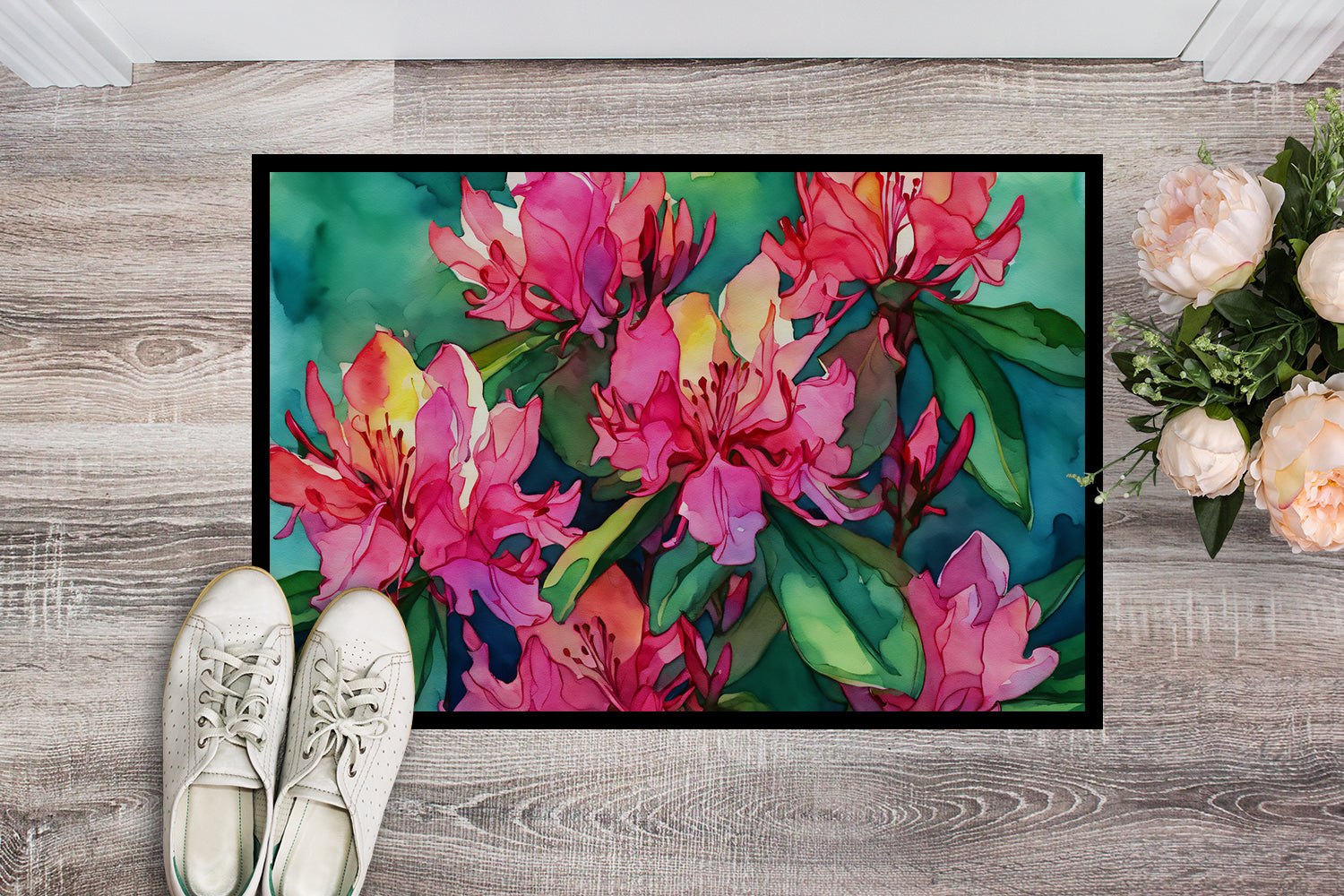 Buy this West Virginia Rhododendrons in Watercolor Indoor or Outdoor Mat 24x36