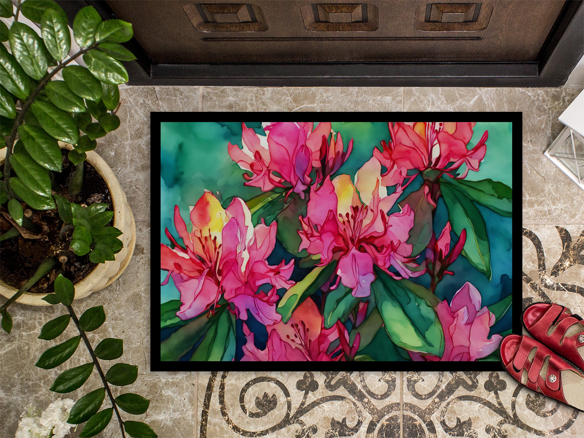 West Virginia Rhododendrons in Watercolor Indoor or Outdoor Mat 24x36