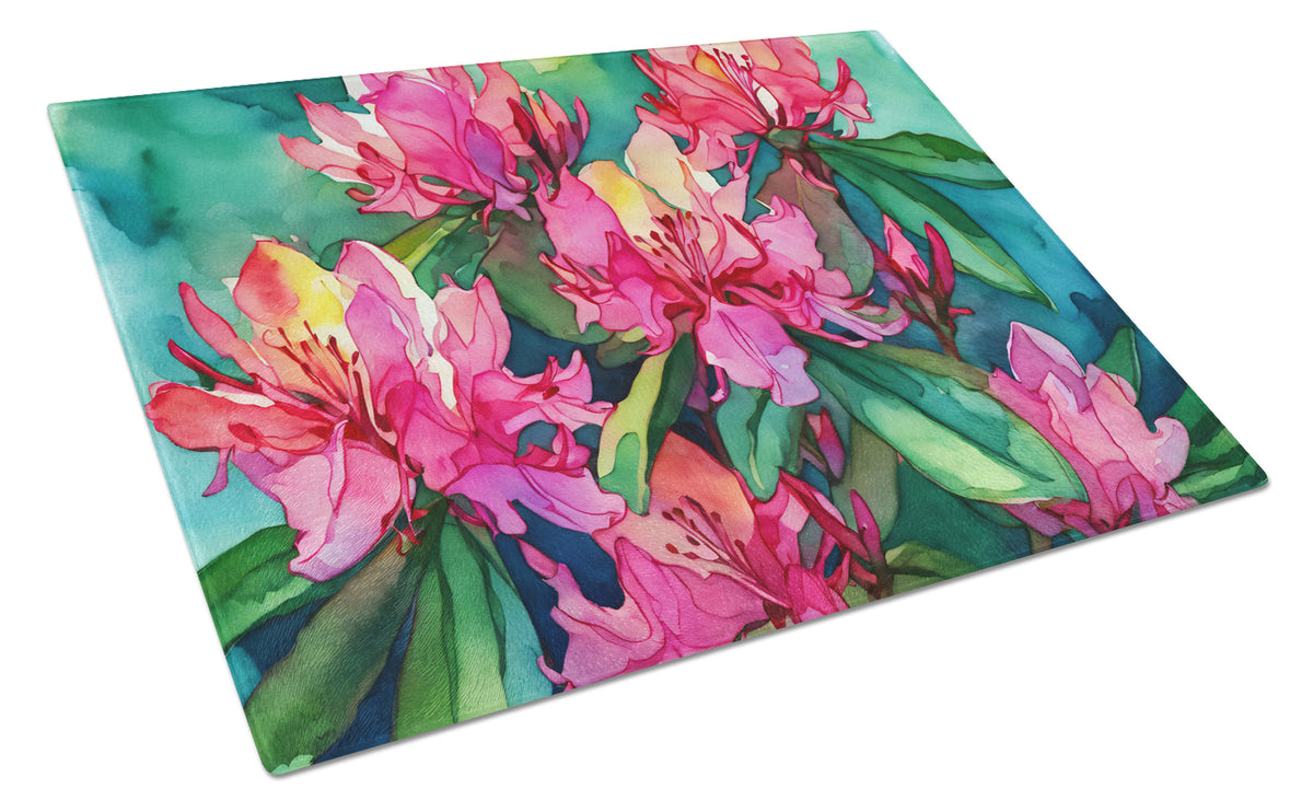 Buy this West Virginia Rhododendrons in Watercolor Glass Cutting Board Large