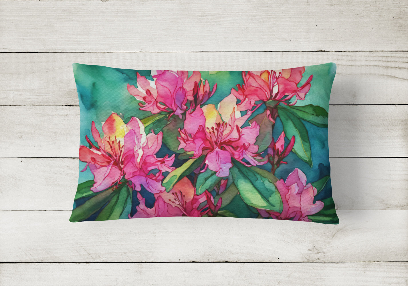 West Virginia Rhododendrons in Watercolor Fabric Decorative Pillow