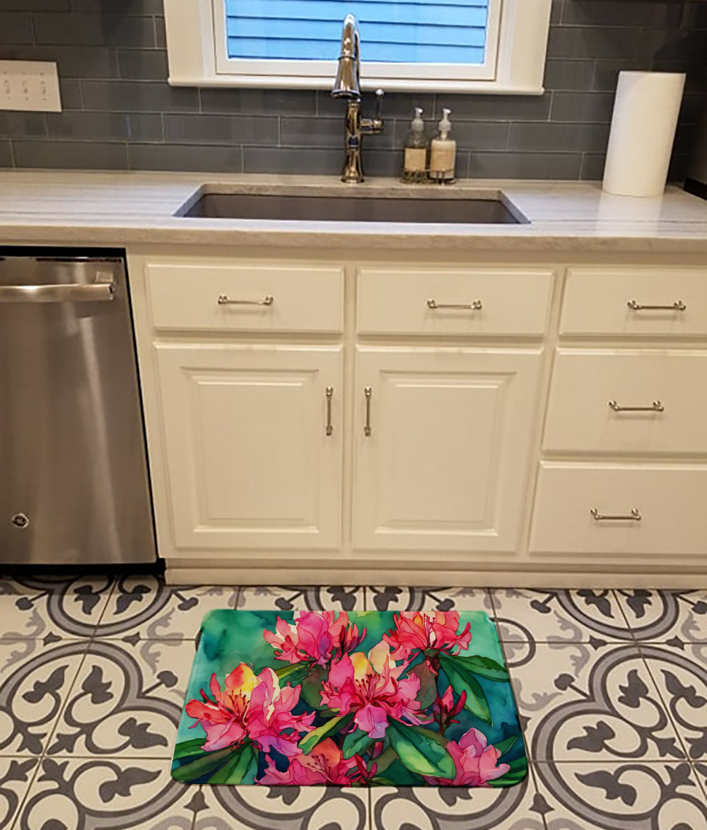 West Virginia Rhododendrons in Watercolor Memory Foam Kitchen Mat