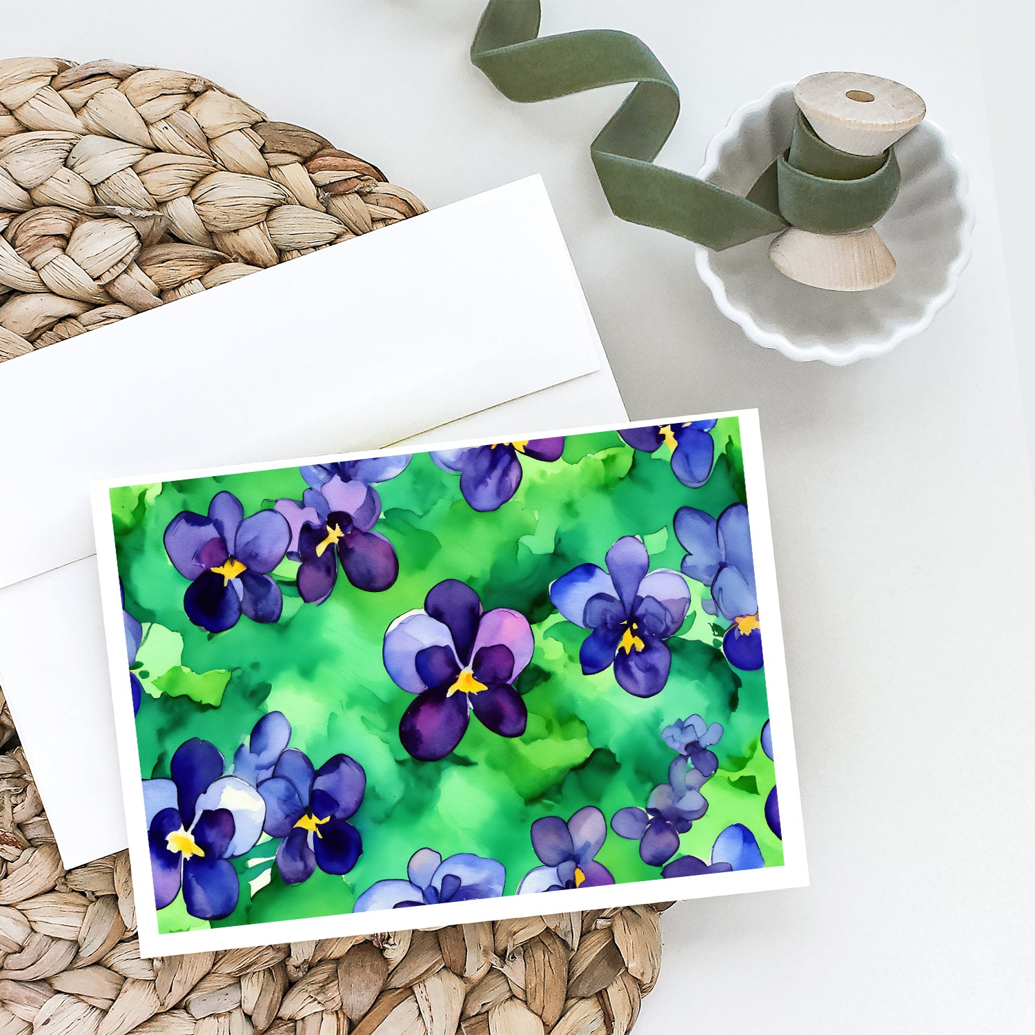 Wisconsin Wood Violets in Watercolor Greeting Cards and Envelopes Pack of 8