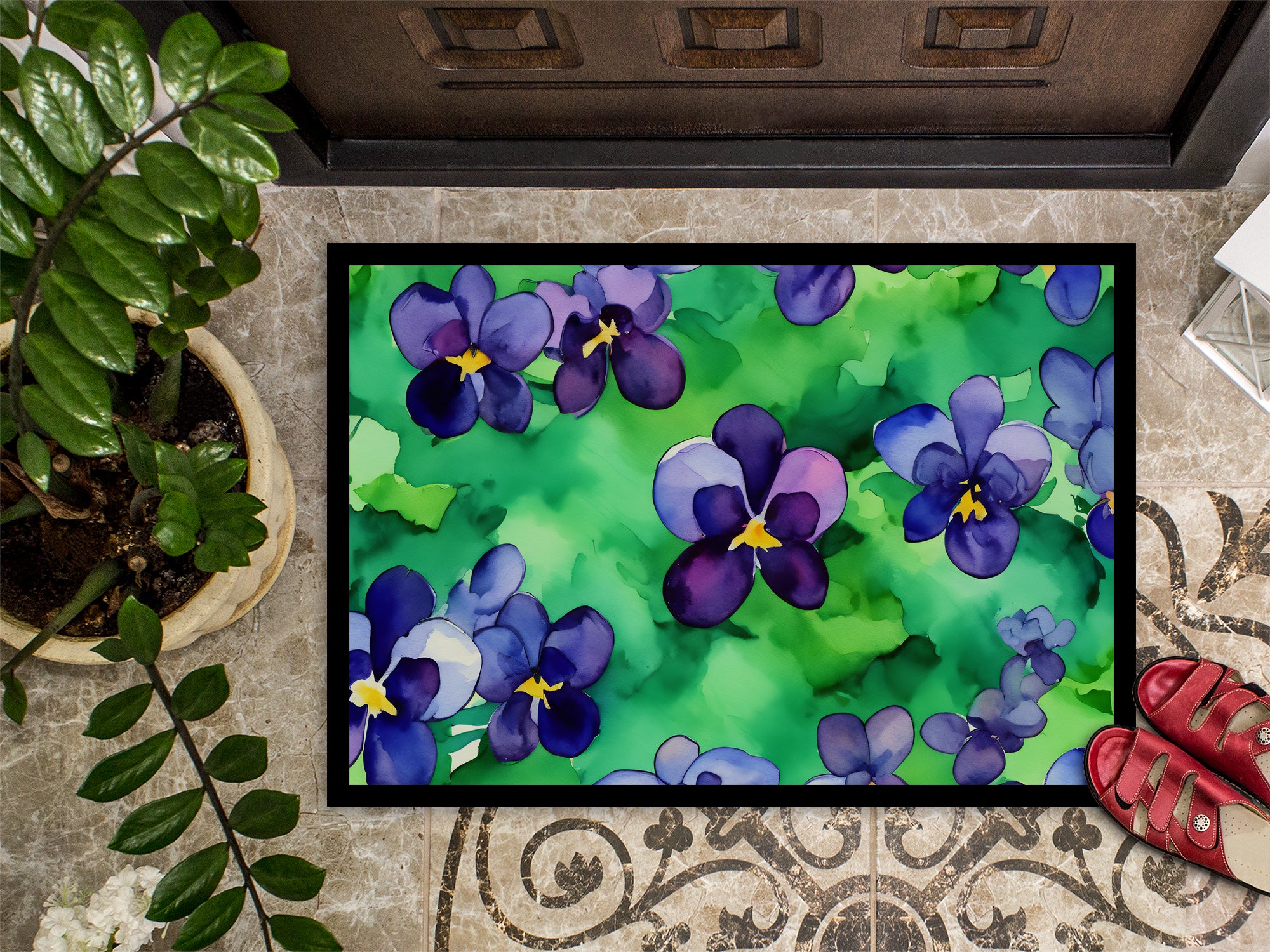 Wisconsin Wood Violets in Watercolor Indoor or Outdoor Mat 24x36