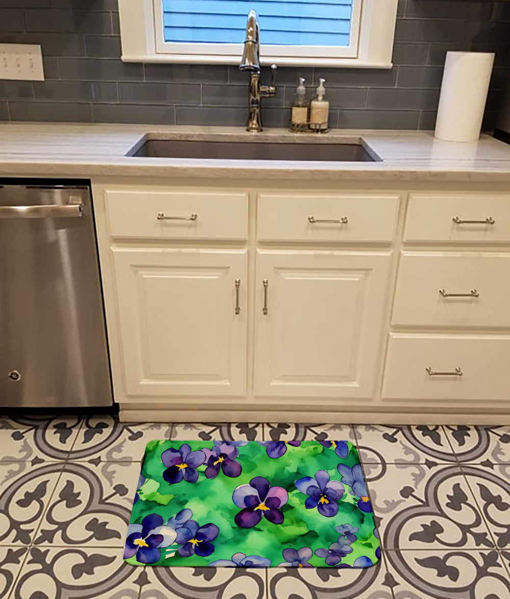 Wisconsin Wood Violets in Watercolor Memory Foam Kitchen Mat