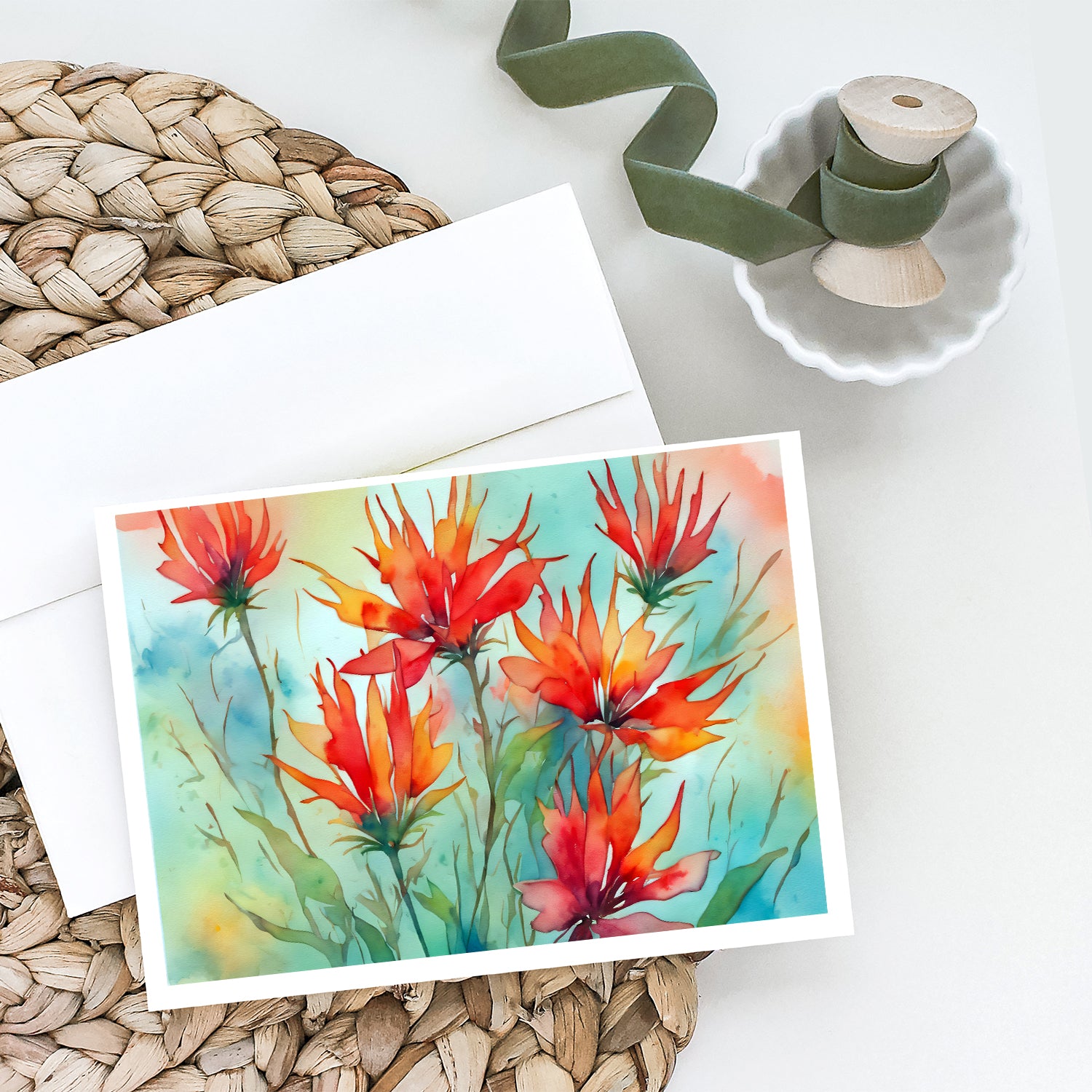 Wyoming Indian Paintbrush in Watercolor Greeting Cards and Envelopes Pack of 8