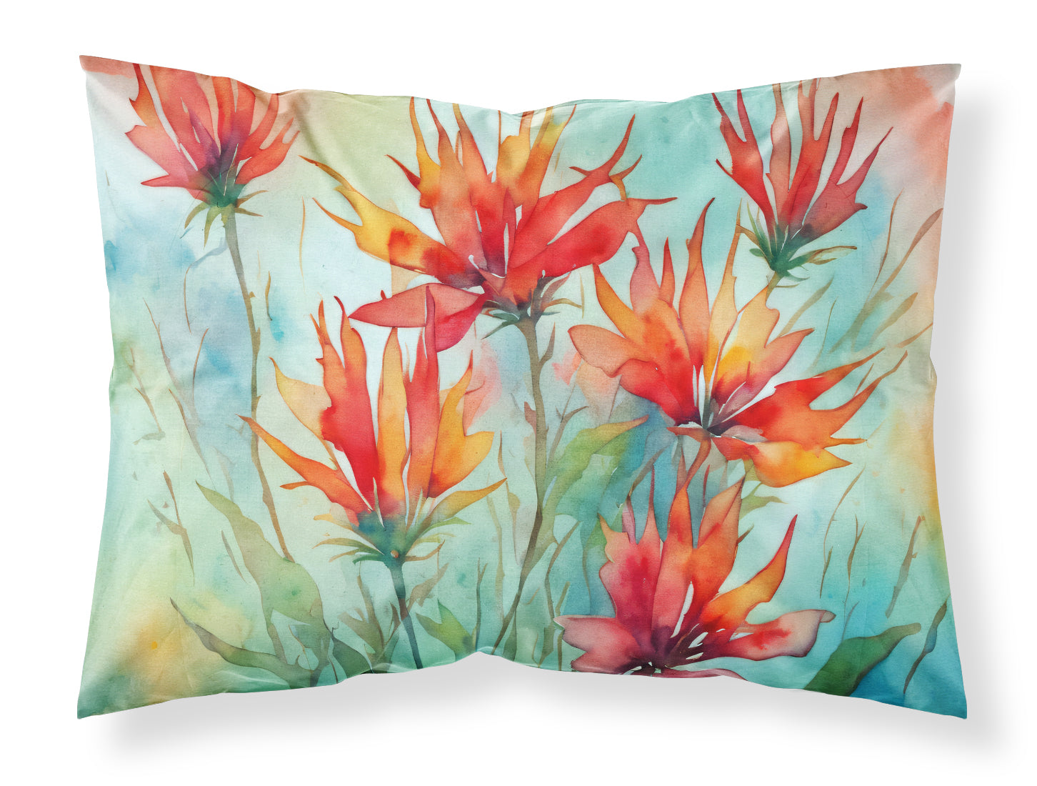 Caroline's Treasures Wyoming Indian Paintbrush in Watercolor Fabric Standard Pillowcase – Artistic Decorative Front, White Back