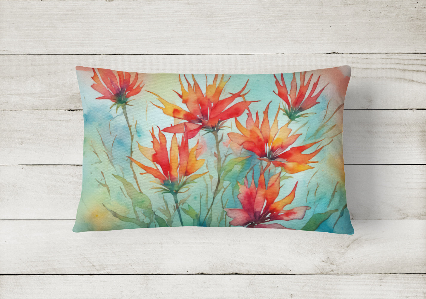 Wyoming Indian Paintbrush in Watercolor Fabric Decorative Pillow