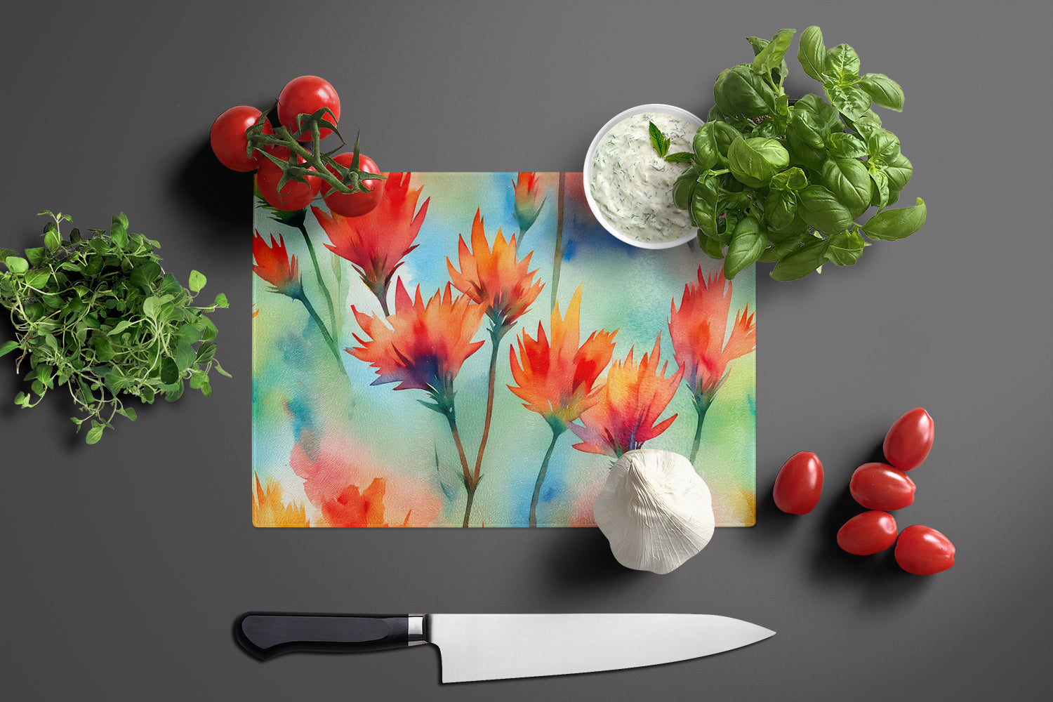 Wyoming Indian Paintbrush in Watercolor Glass Cutting Board Large